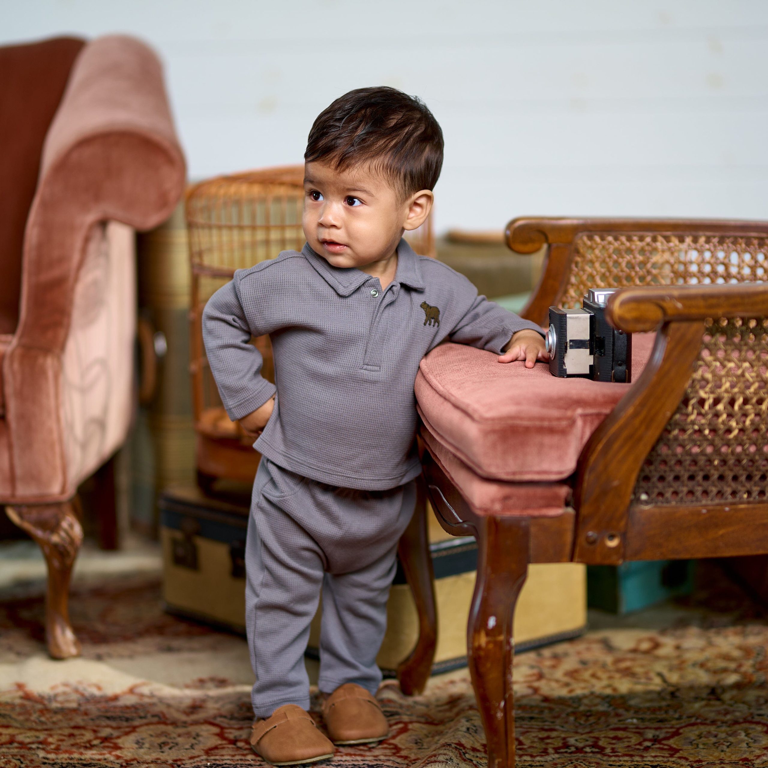 2-Piece Baby Boys Steel Gray Johnny Collar Set - Image 3
