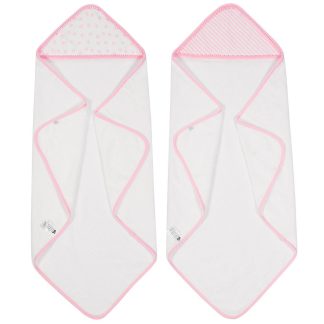 Embroidered 2-Pack Baby Girls Stripes & Dots Hooded Towels