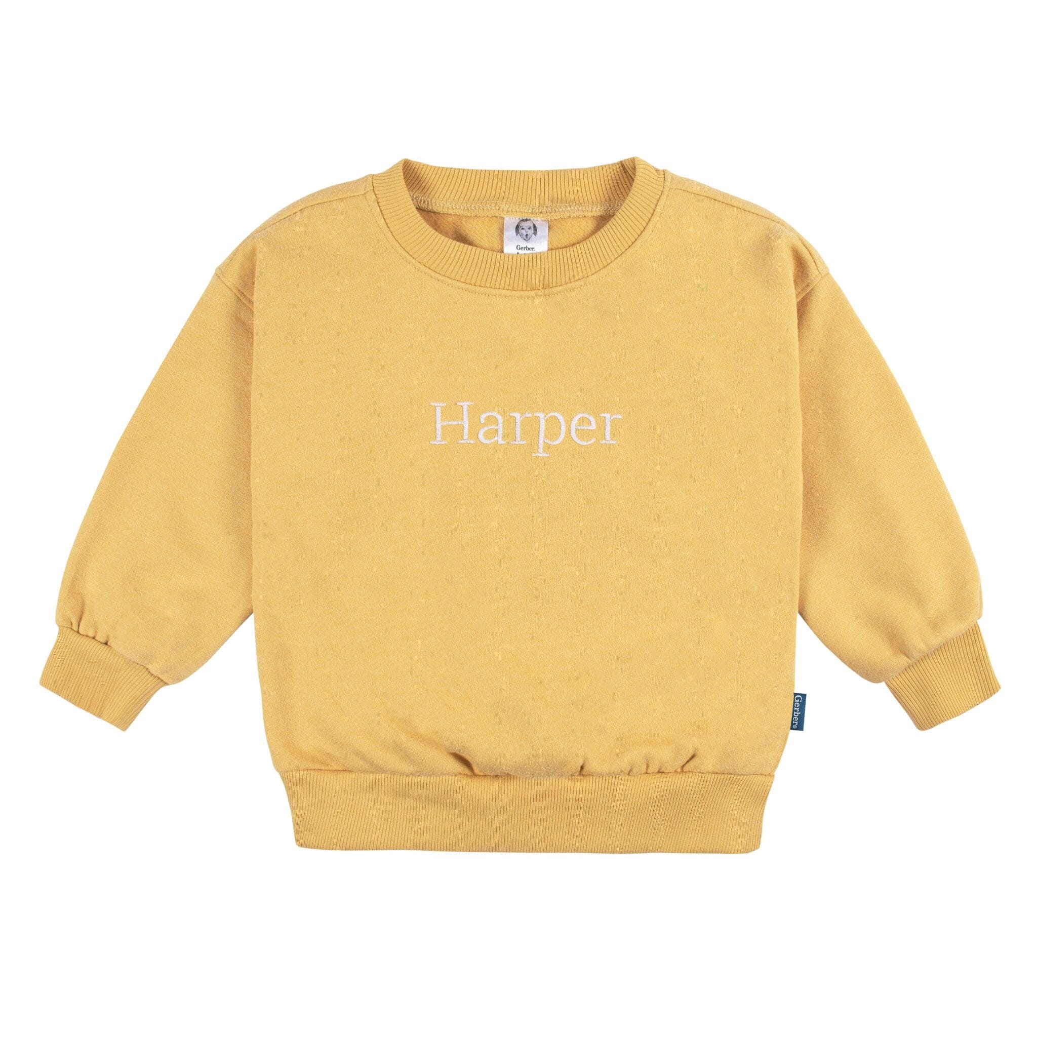 Embroidered 2-Piece Infant & Toddler Neutral Yellow Sweatshirt & Pant Set - Image 3
