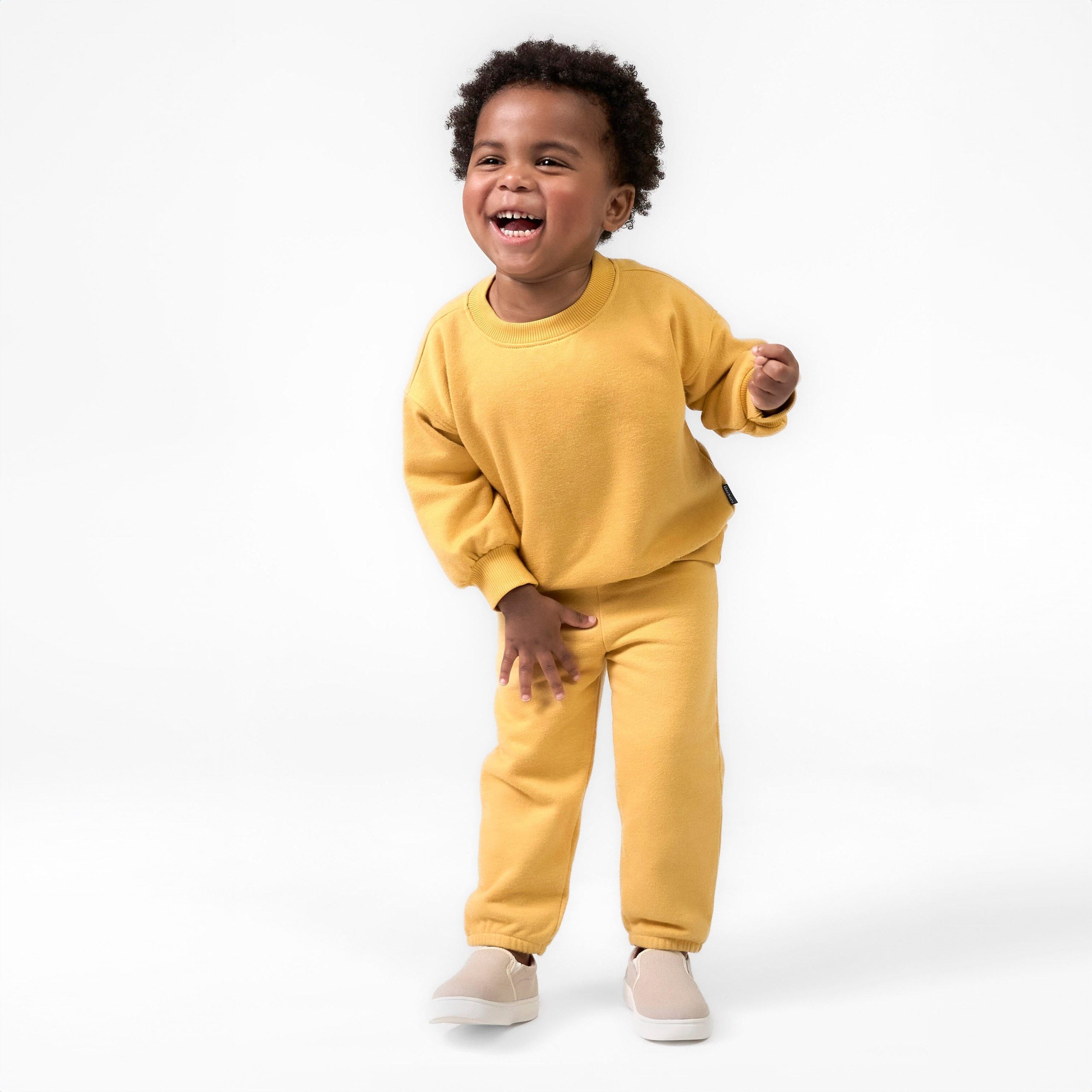 Embroidered 2-Piece Infant & Toddler Neutral Yellow Sweatshirt & Pant Set - Image 4