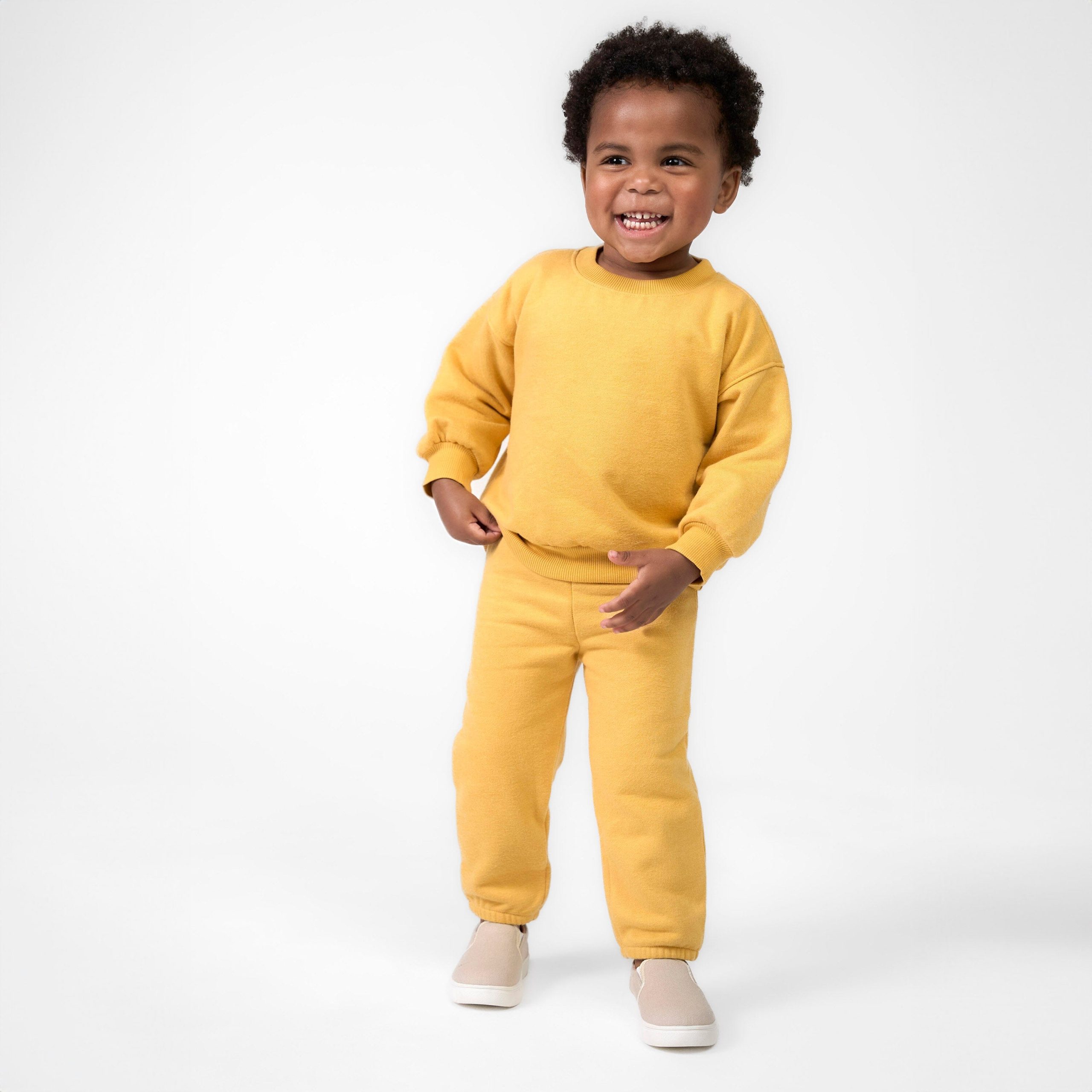 Embroidered 2-Piece Infant & Toddler Neutral Yellow Sweatshirt & Pant Set - Image 5