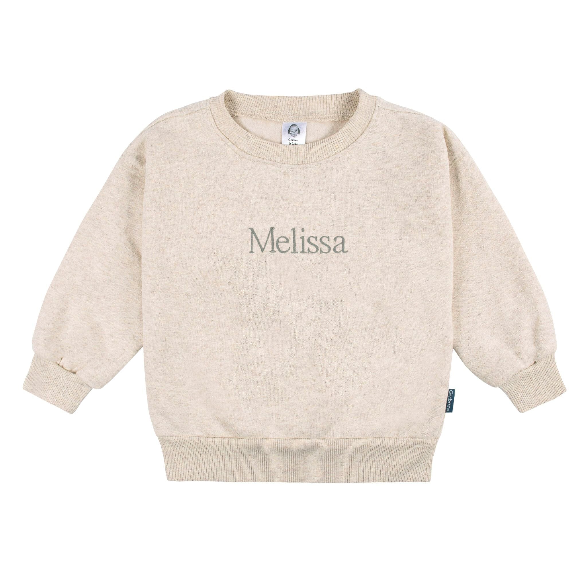 Embroidered 2-Piece Infant & Toddler Neutral Oatmeal Heather Sweatshirt & Pant Set - Image 3