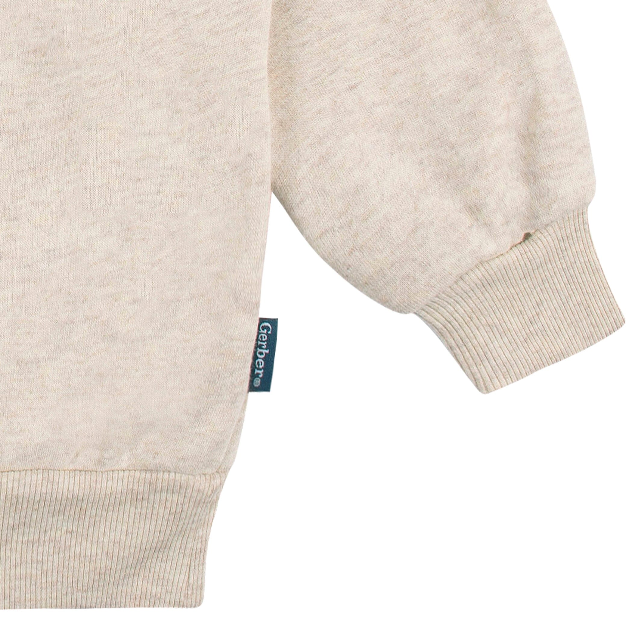 Embroidered 2-Piece Infant & Toddler Neutral Oatmeal Heather Sweatshirt & Pant Set - Image 4