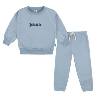 Embroidered 2-Piece Infant & Toddler Neutral Blue Sweatshirt & Pant Set