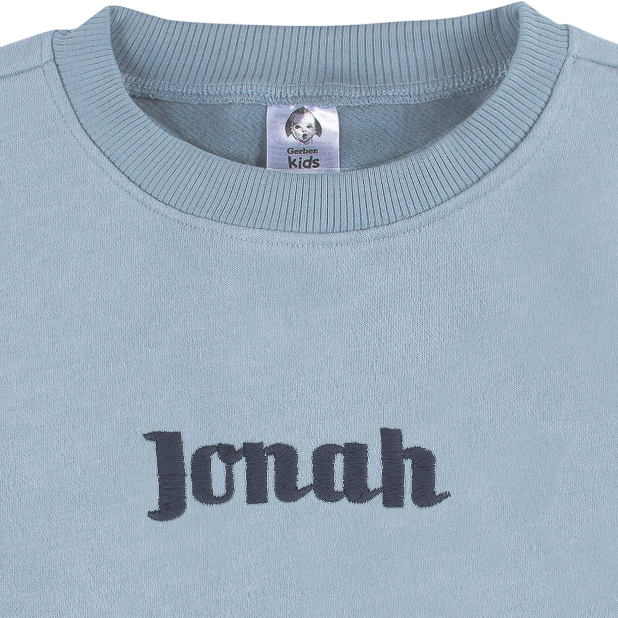 Embroidered 2-Piece Infant & Toddler Neutral Blue Sweatshirt & Pant Set - Image 2