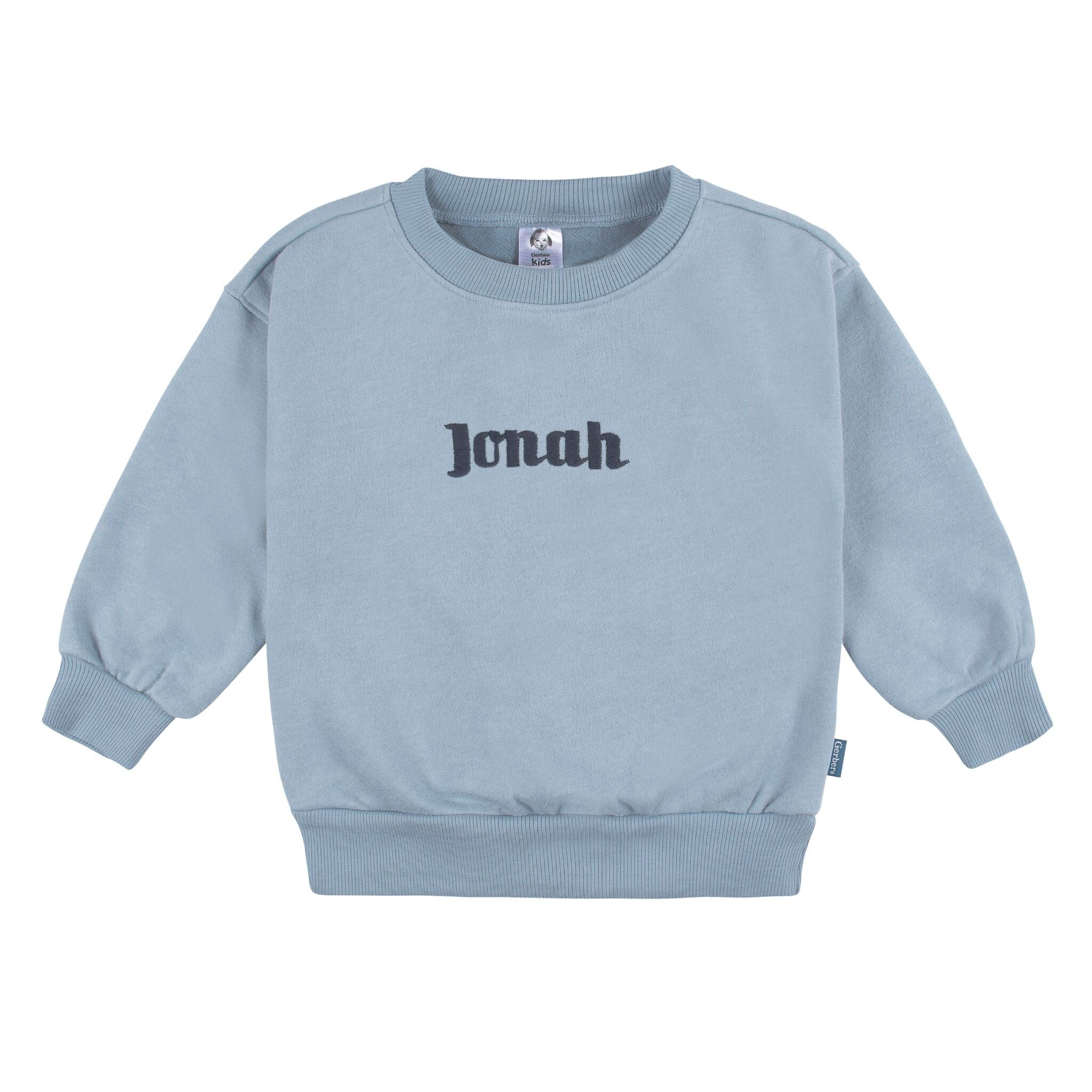 Embroidered 2-Piece Infant & Toddler Neutral Blue Sweatshirt & Pant Set - Image 3