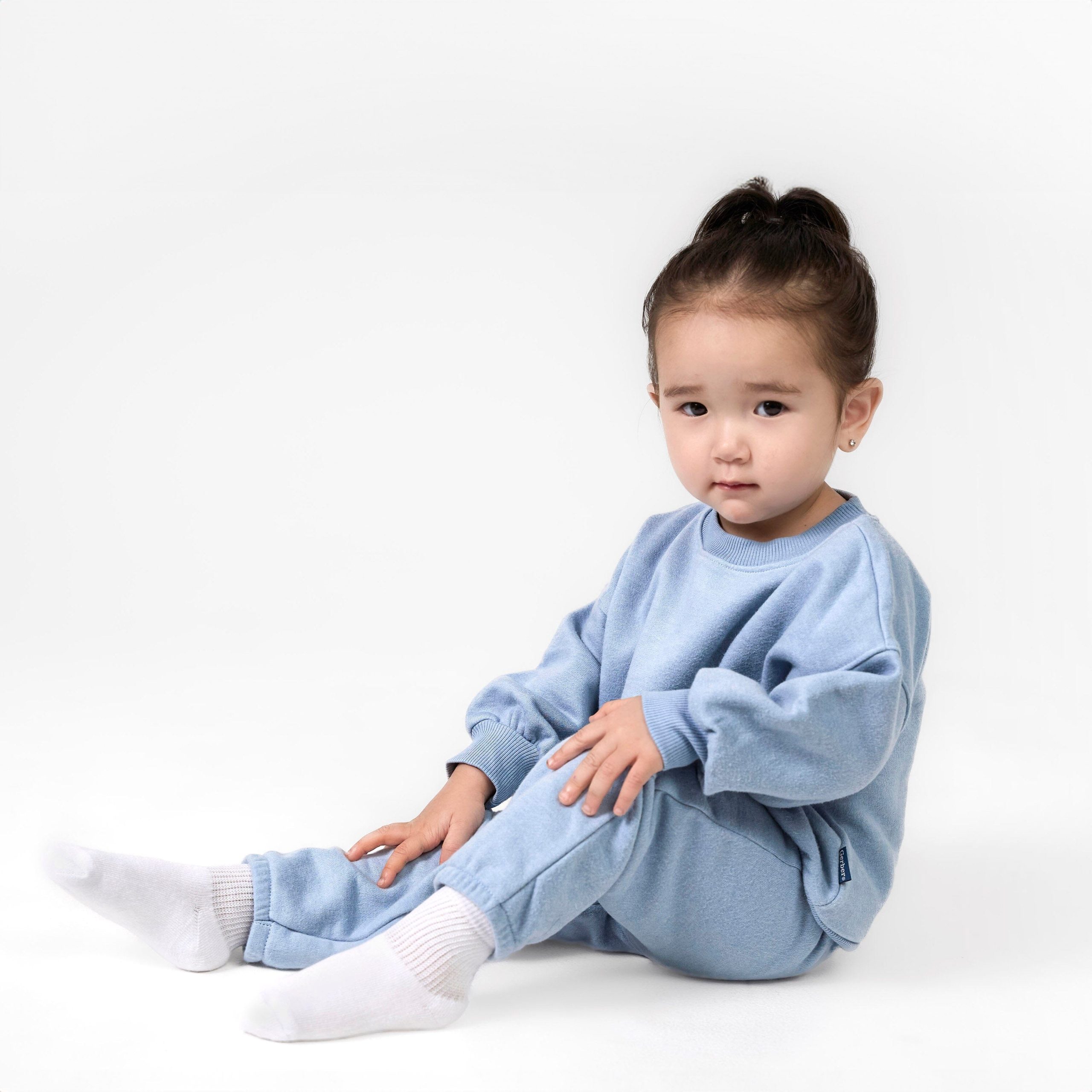 Embroidered 2-Piece Infant & Toddler Neutral Blue Sweatshirt & Pant Set - Image 4