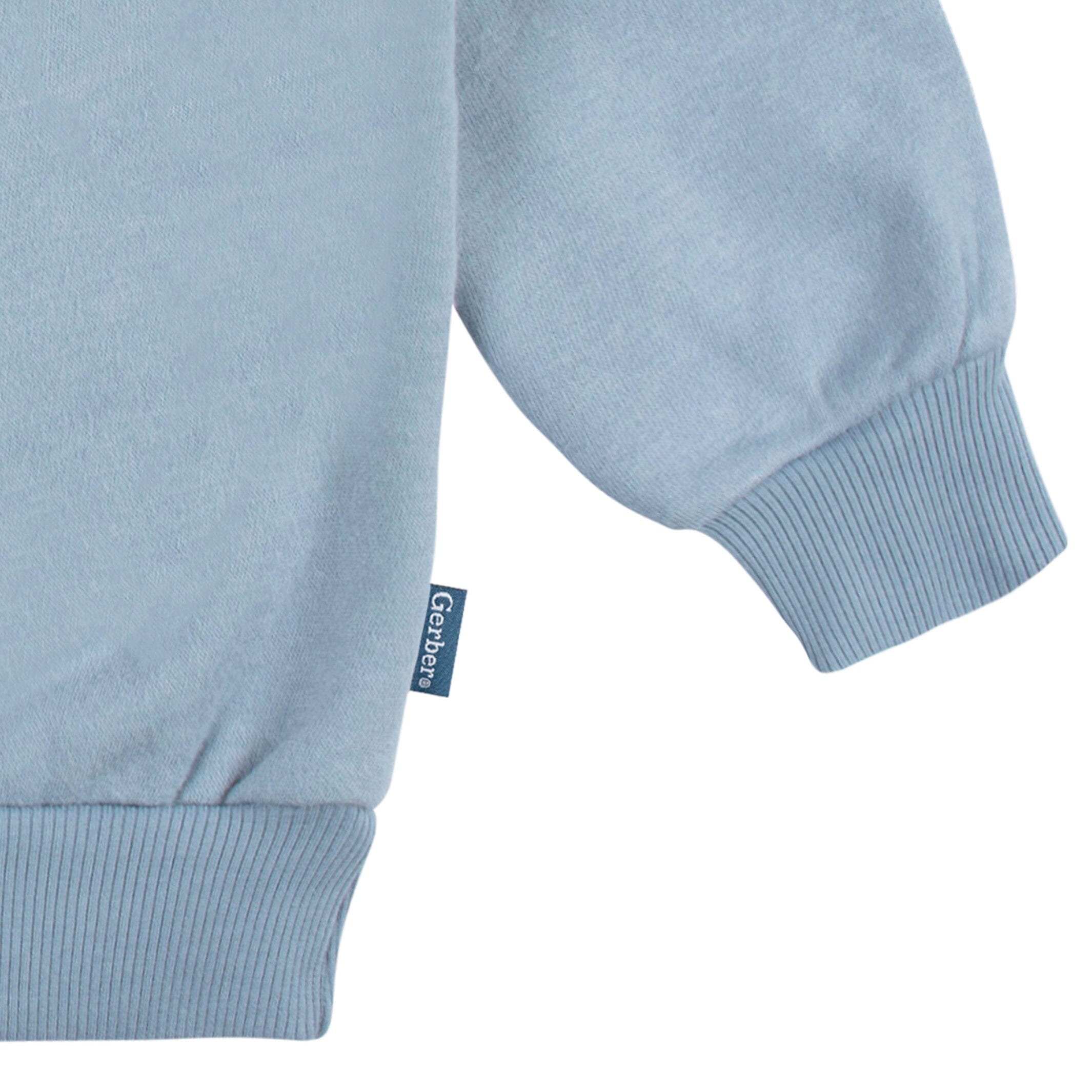 Embroidered 2-Piece Infant & Toddler Neutral Blue Sweatshirt & Pant Set - Image 5