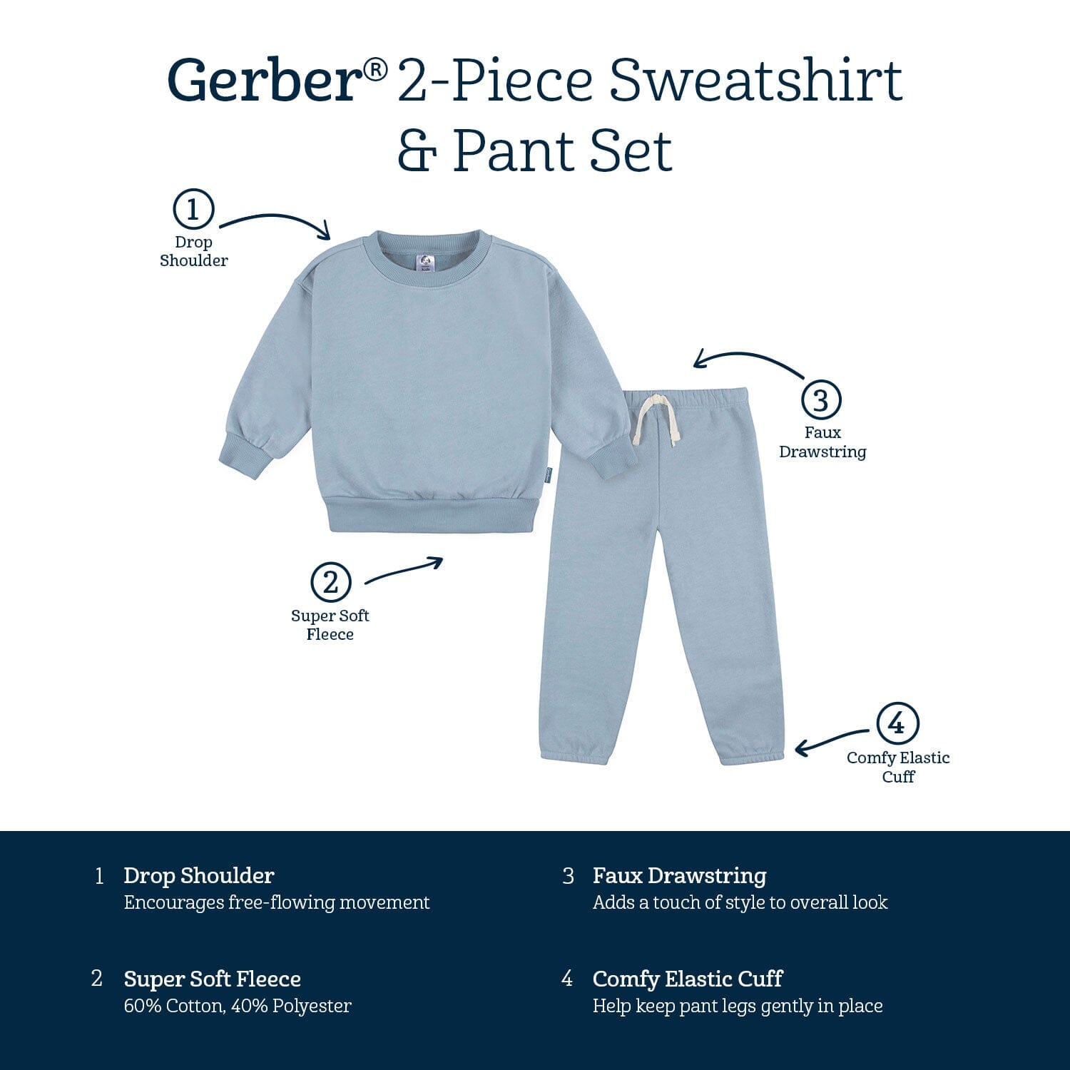 Embroidered 2-Piece Infant & Toddler Neutral Blue Sweatshirt & Pant Set - Image 8