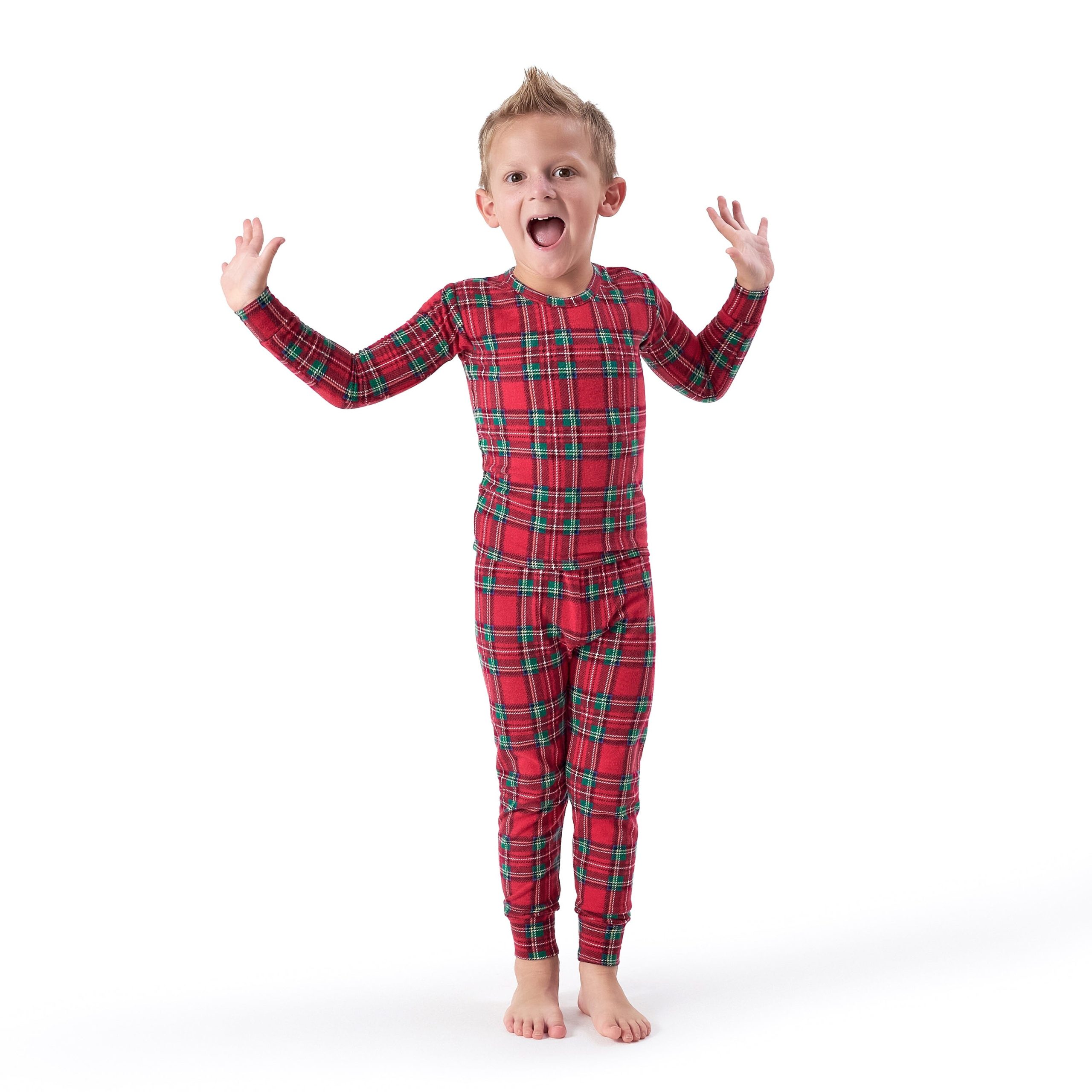 2-Piece Infant and Toddler Neutral Stewart Plaid Hacci Snug Fit Pajama Set - Image 4