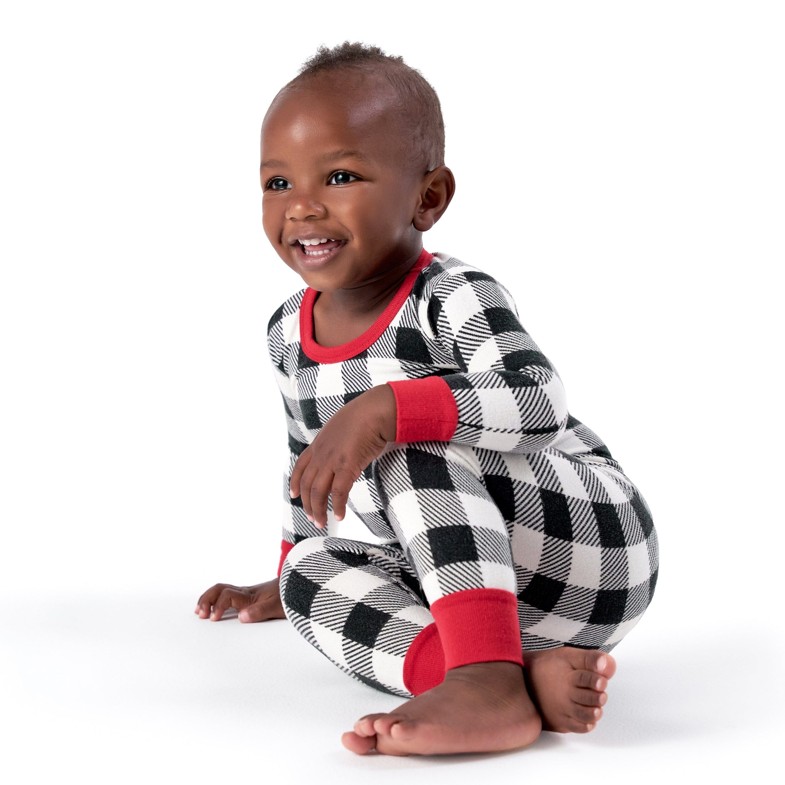 2-Piece Infant and Toddler Neutral Buffalo Plaid Hacci Snug Fit Pajama Set - Image 2