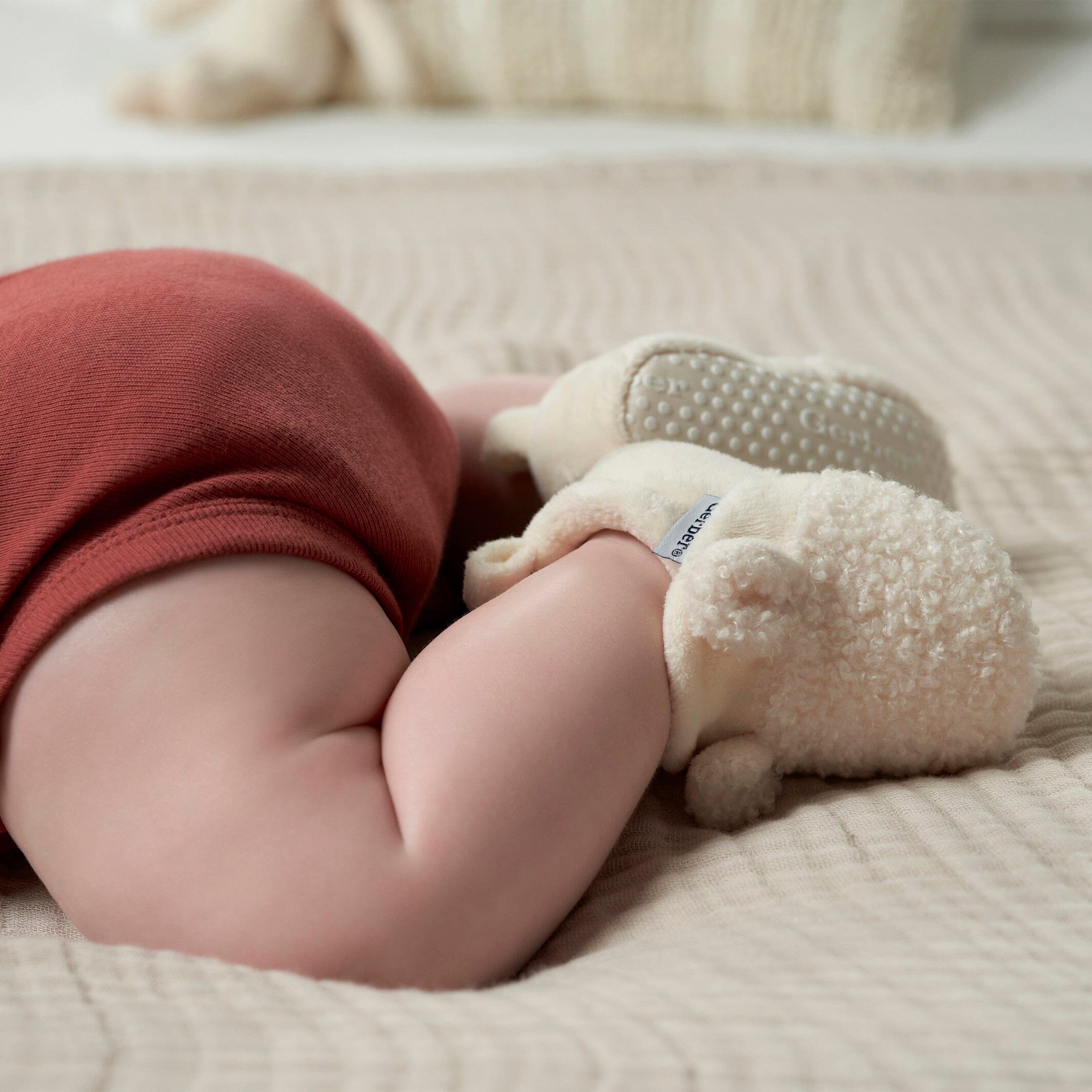 Baby Neutral Ivory Sherpa Booties - Image 2