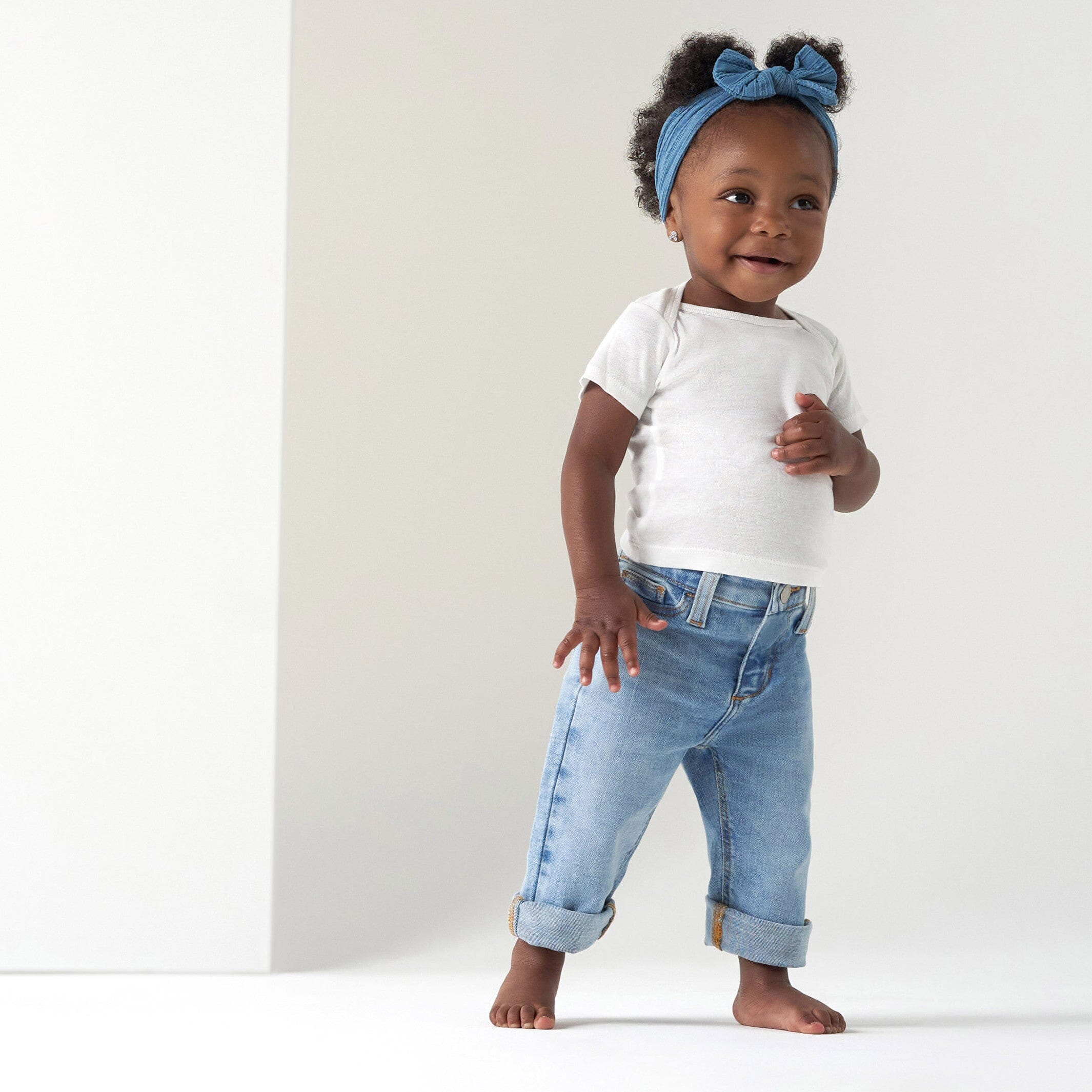 Baby Neutral Light Blue Straight Fit Denim Jeans With Elastic Back - Image 4