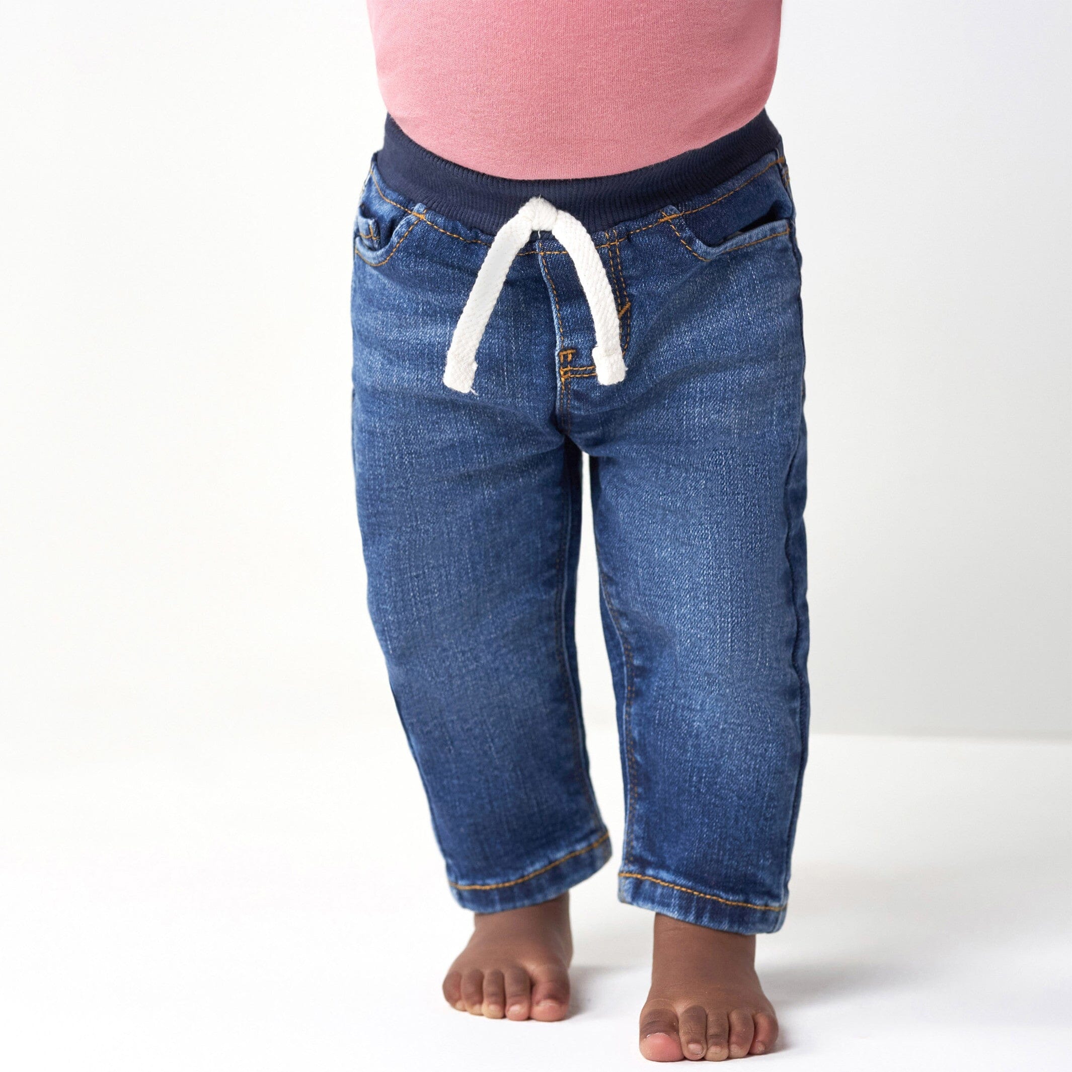 Baby Neutral Blue Rib Waist Skinny Denim Jeans - Image 3
