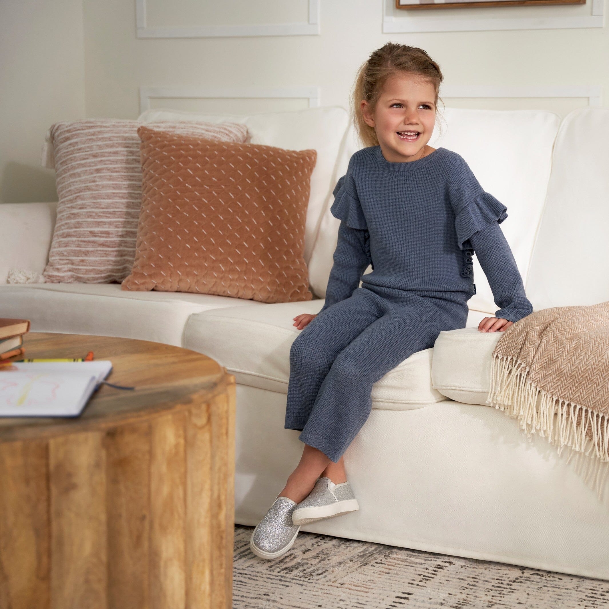 2-Piece Infant and Toddler Girls Teal Sweater Knit Set - Image 2