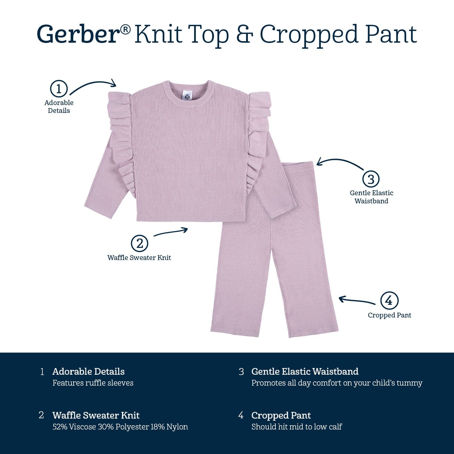2-Piece Infant and Toddler Girls Lavender Sweater Knit Set - Image 7