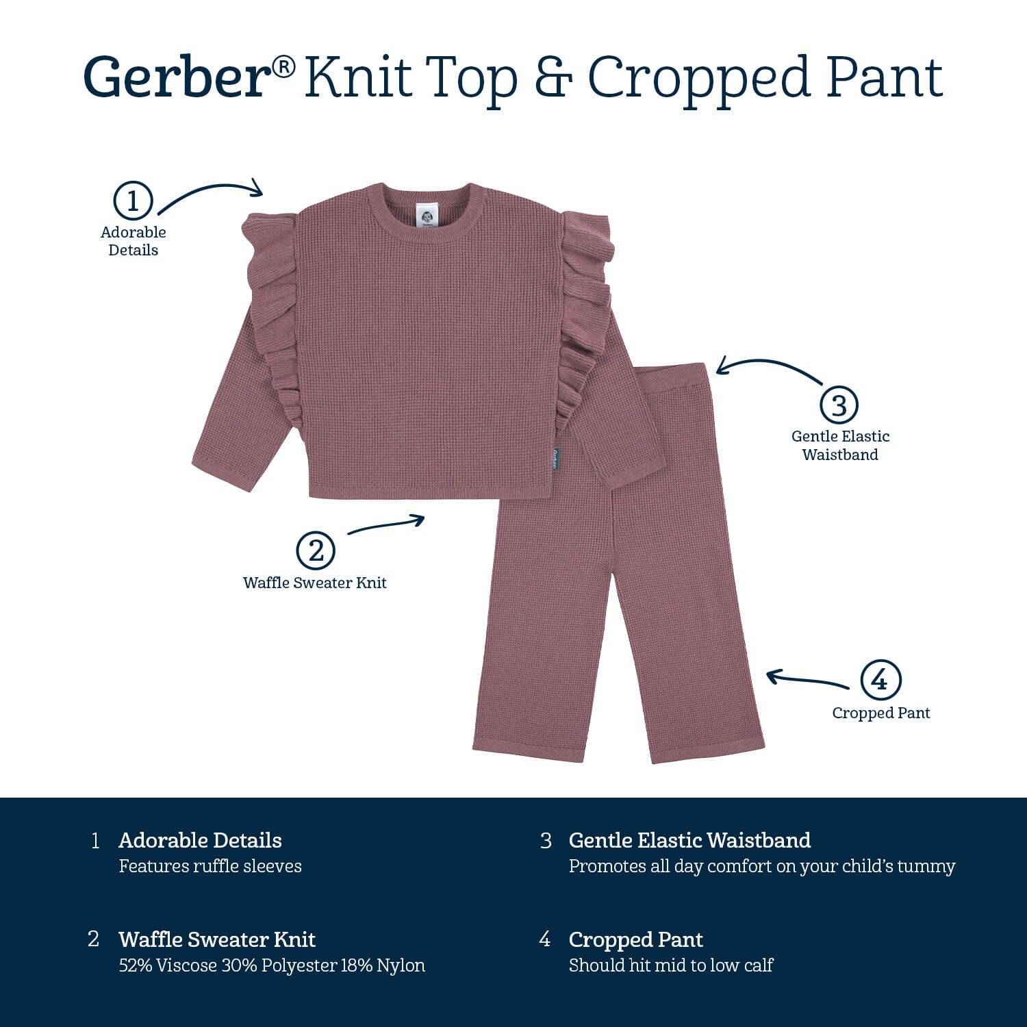 2-Piece Infant and Toddler Girls Mauve Sweater Knit Set - Image 7
