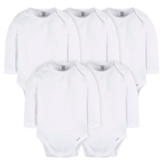 5-Pack Baby White Premium Long Sleeve Onesies® Bodysuits