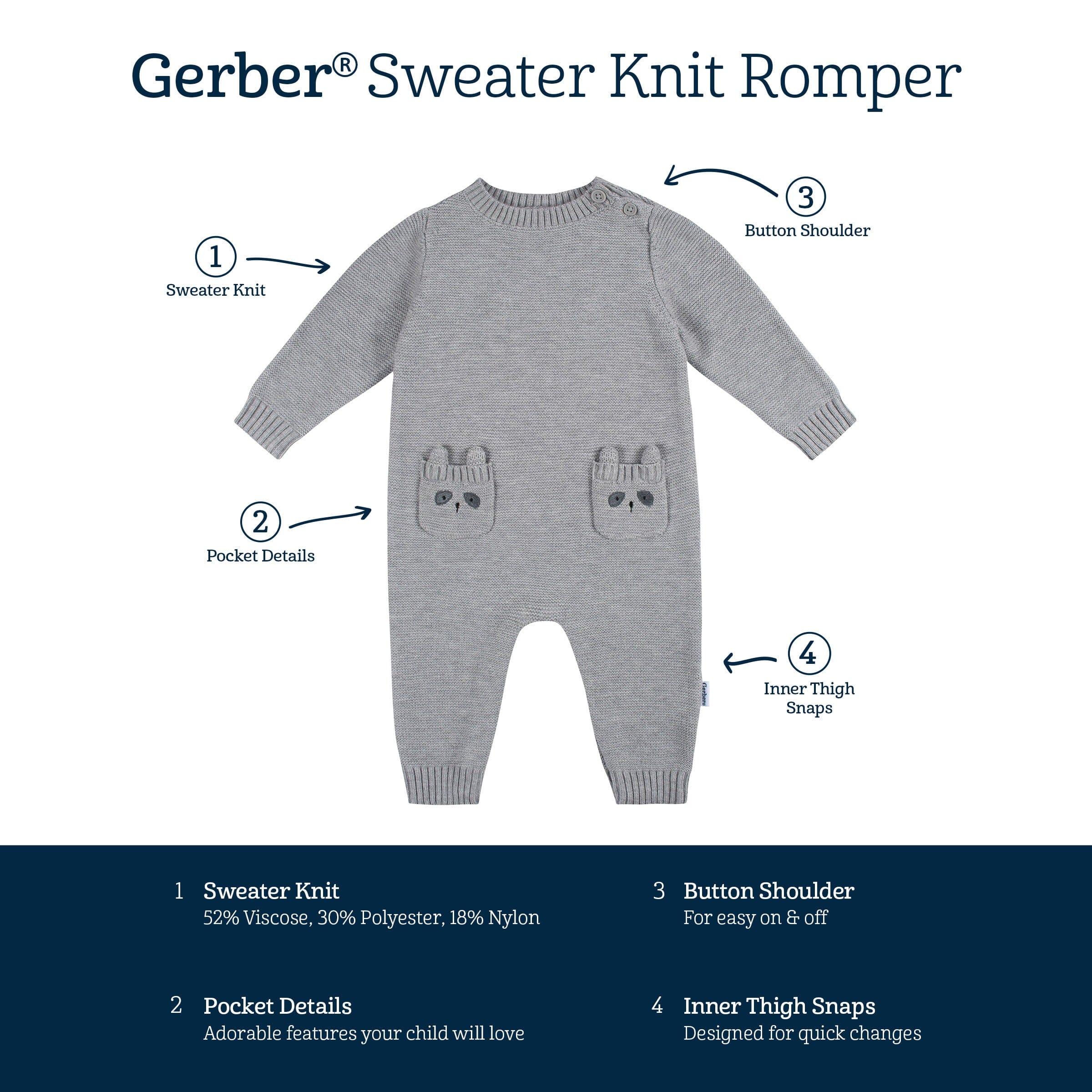 Baby Boys Raccoon Sweater Knit Romper - Image 5