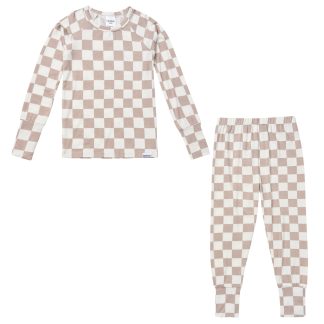 2-Piece Infant & Toddler Neutral Taupe Check Snug Fit Pajamas