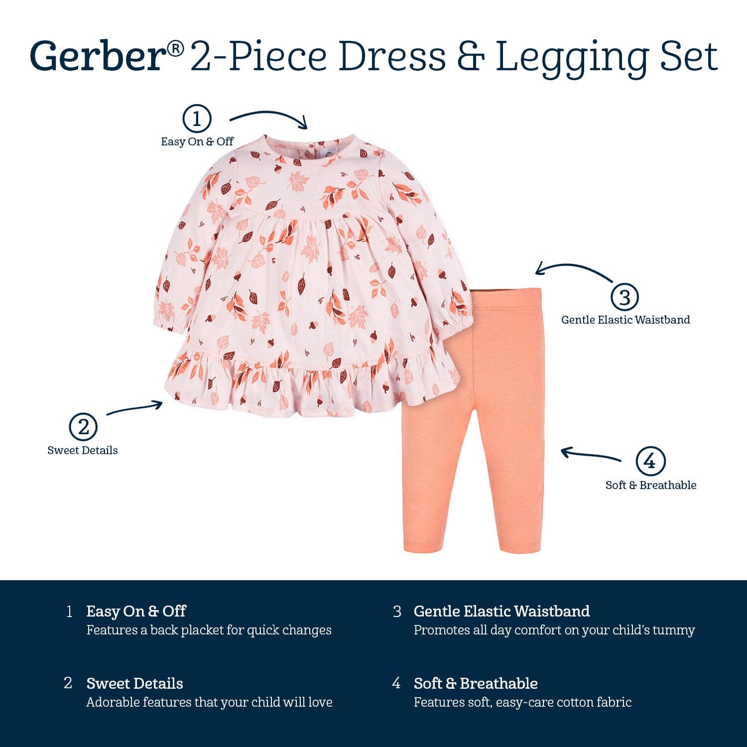 2-Piece Baby & Toddler Girls Leaves Dress & Legging Set - Image 6