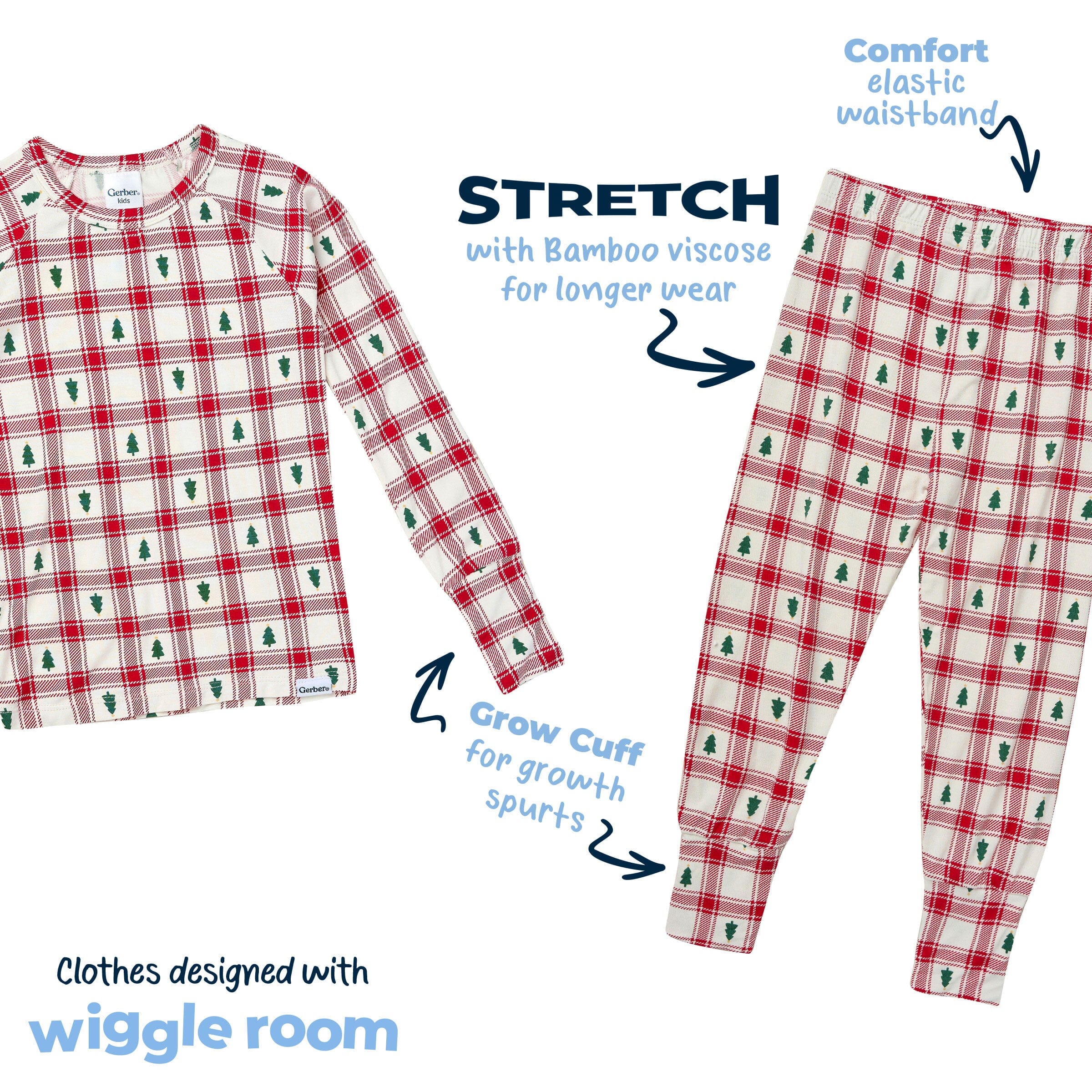 2-Piece Infant & Toddler Neutral Plaid Tree Snug Fit Pajamas - Image 9