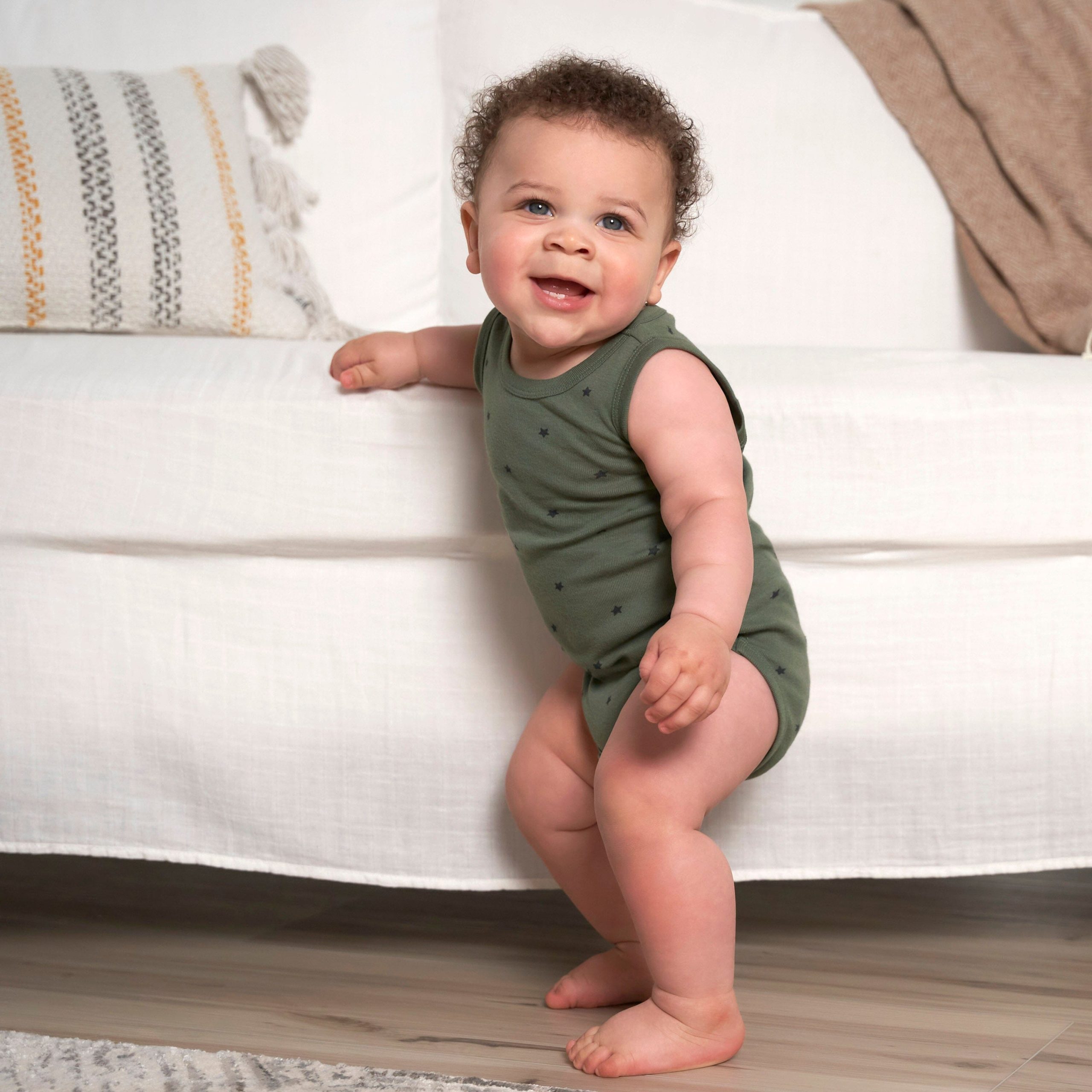 5-Pack Baby Boys Green Stars Sleeveless Onesies® Bodysuits - Image 2
