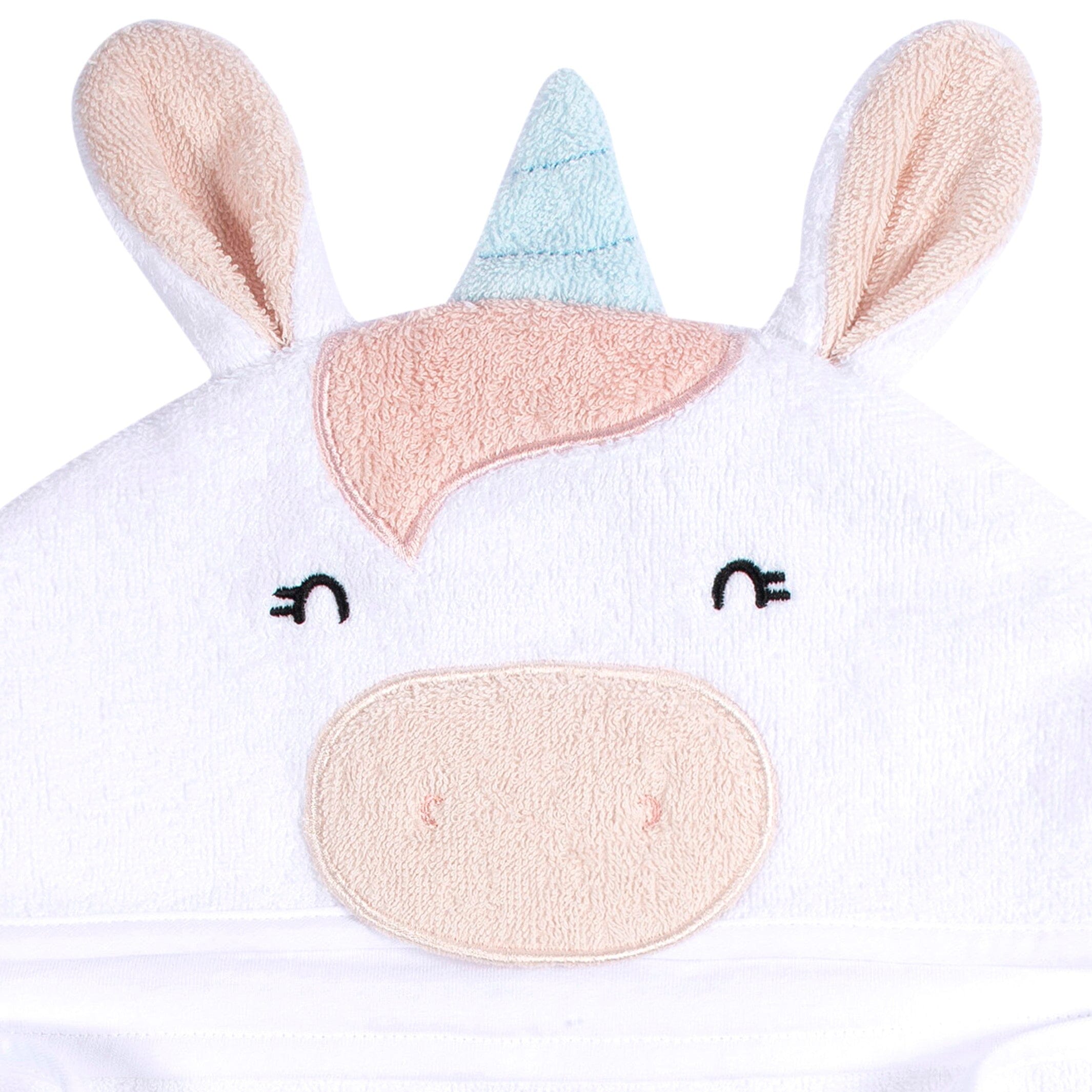 Embroidered 4-Piece Baby Girls White Unicorn Towel & Washcloths Set - Image 4
