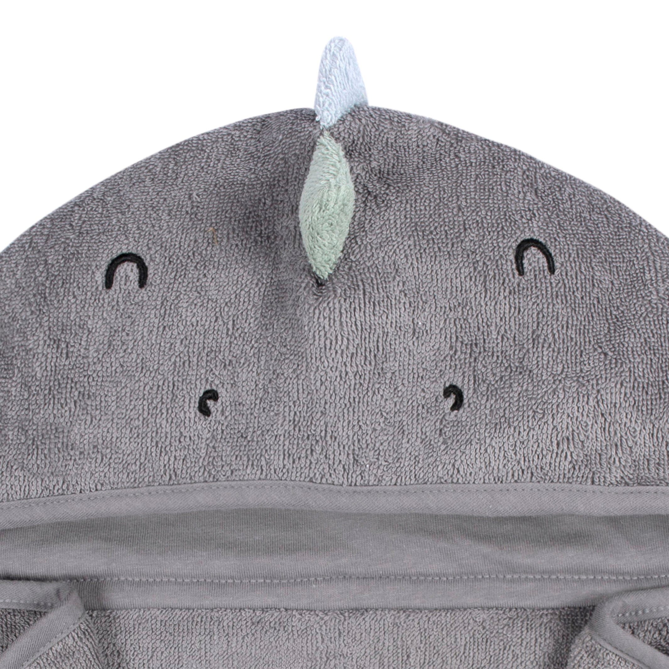 Embroidered 4-Piece Baby Boys Charcoal Dino Towel & Washcloths Set - Image 4