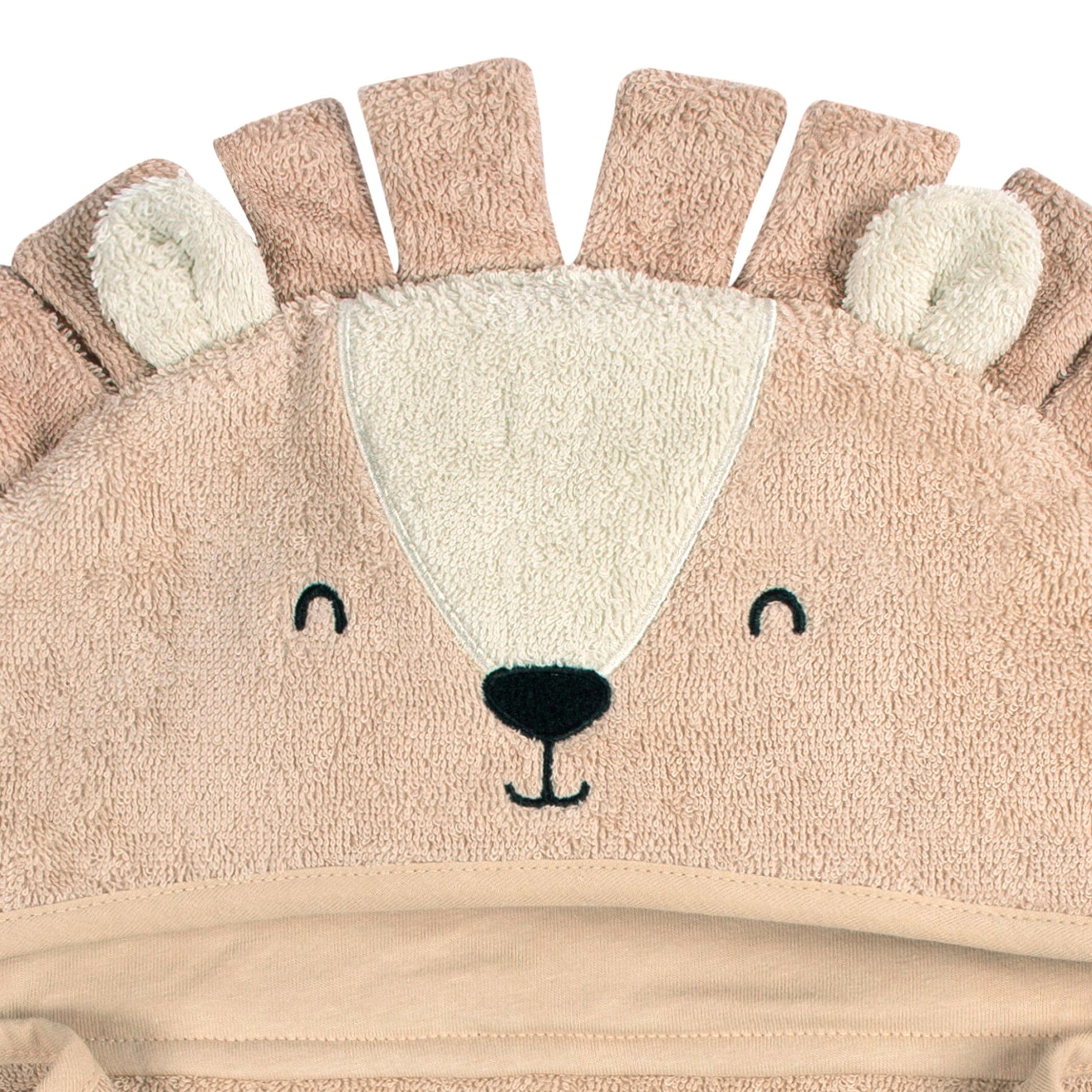 Embroidered 4-Piece Baby Neutral Brown Lion Towel & Washcloths Set - Image 4