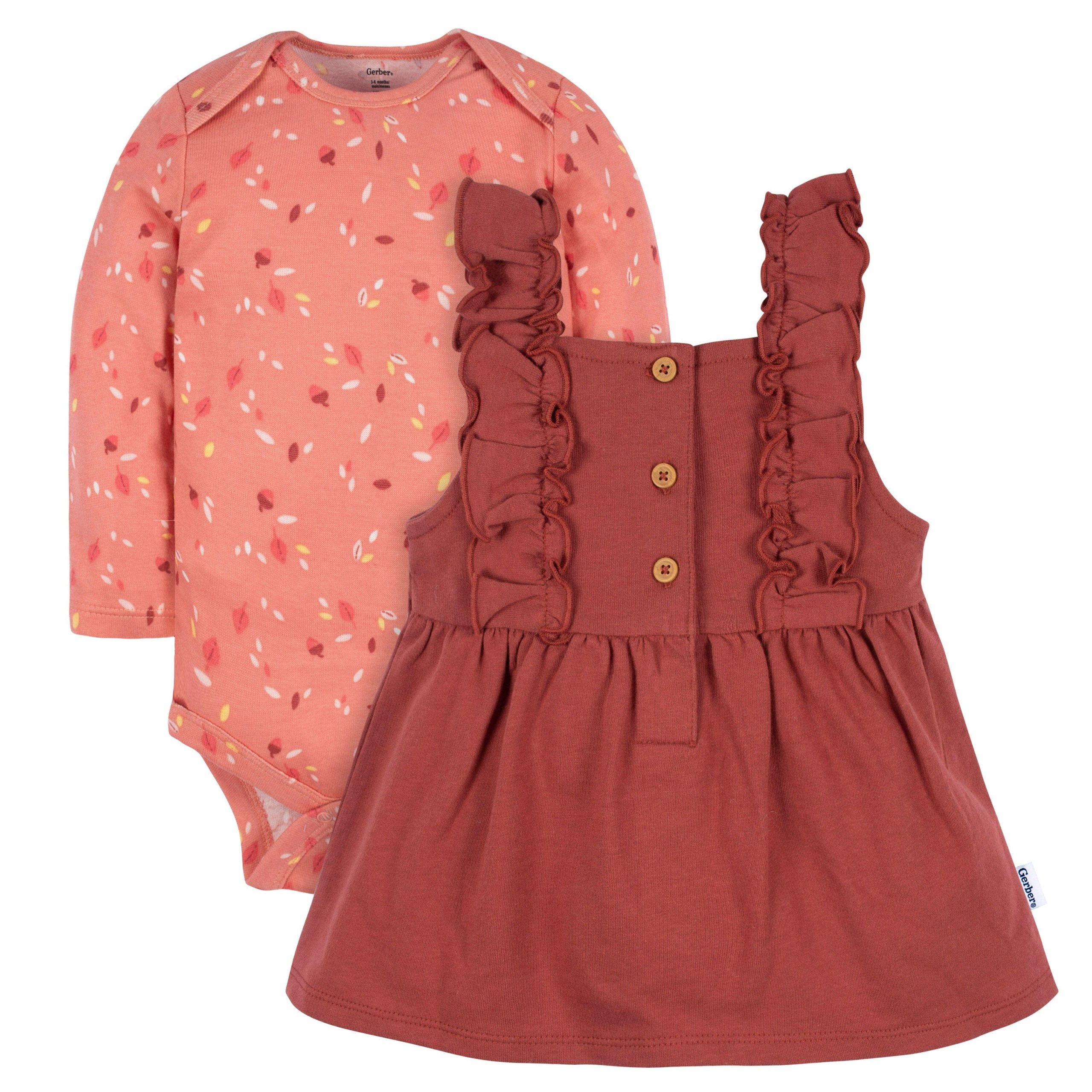 2-Piece Baby Girls Orange Leaves Jumper & Bodysuit Set - Image 2