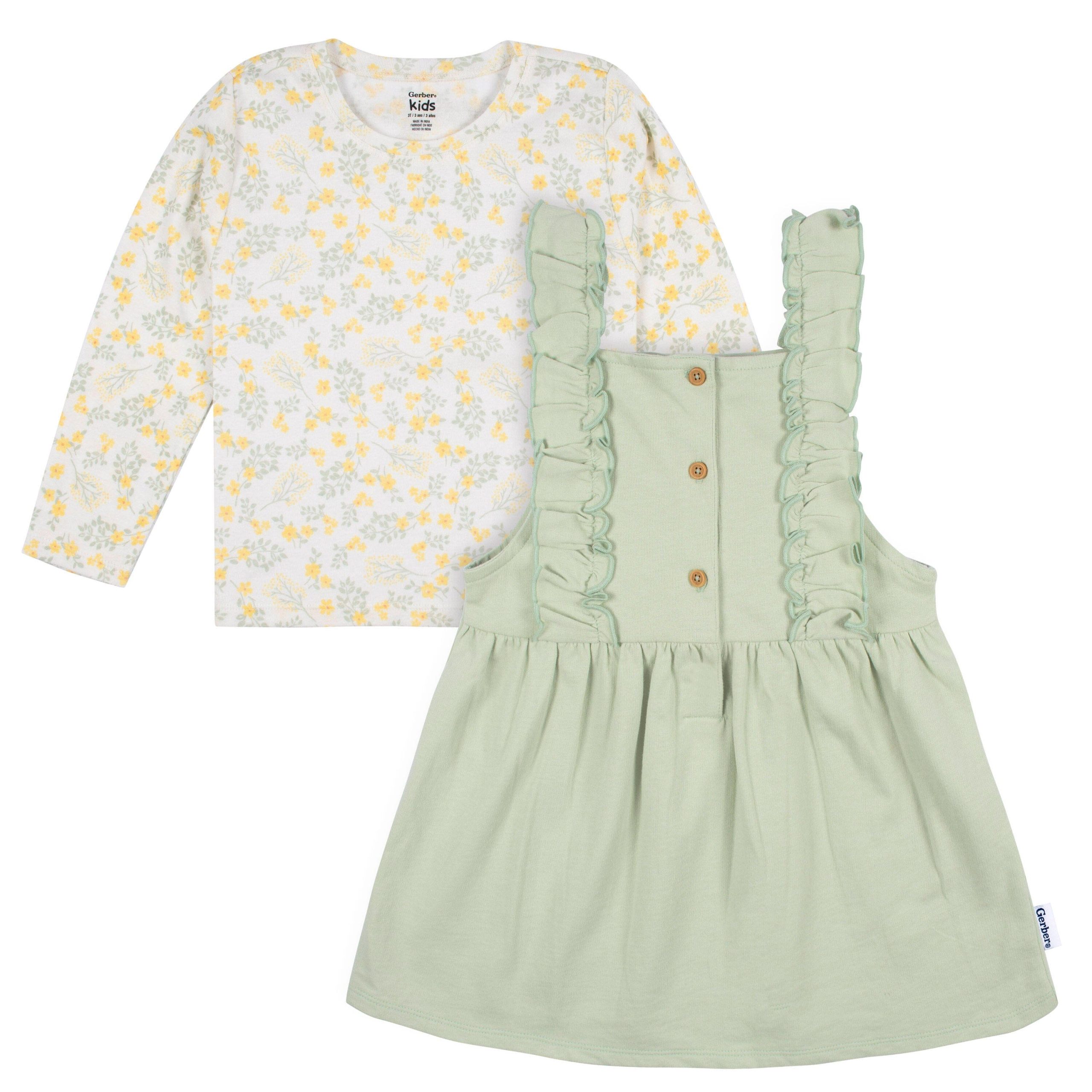 2-Piece Infant & Toddler Girls Green Floral Jumper & Top Set - Image 2