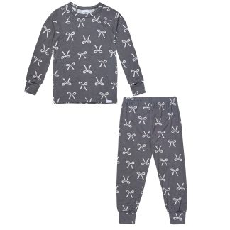 2-Piece Infant & Toddler Girls Gray Bow Snug Fit Pajamas
