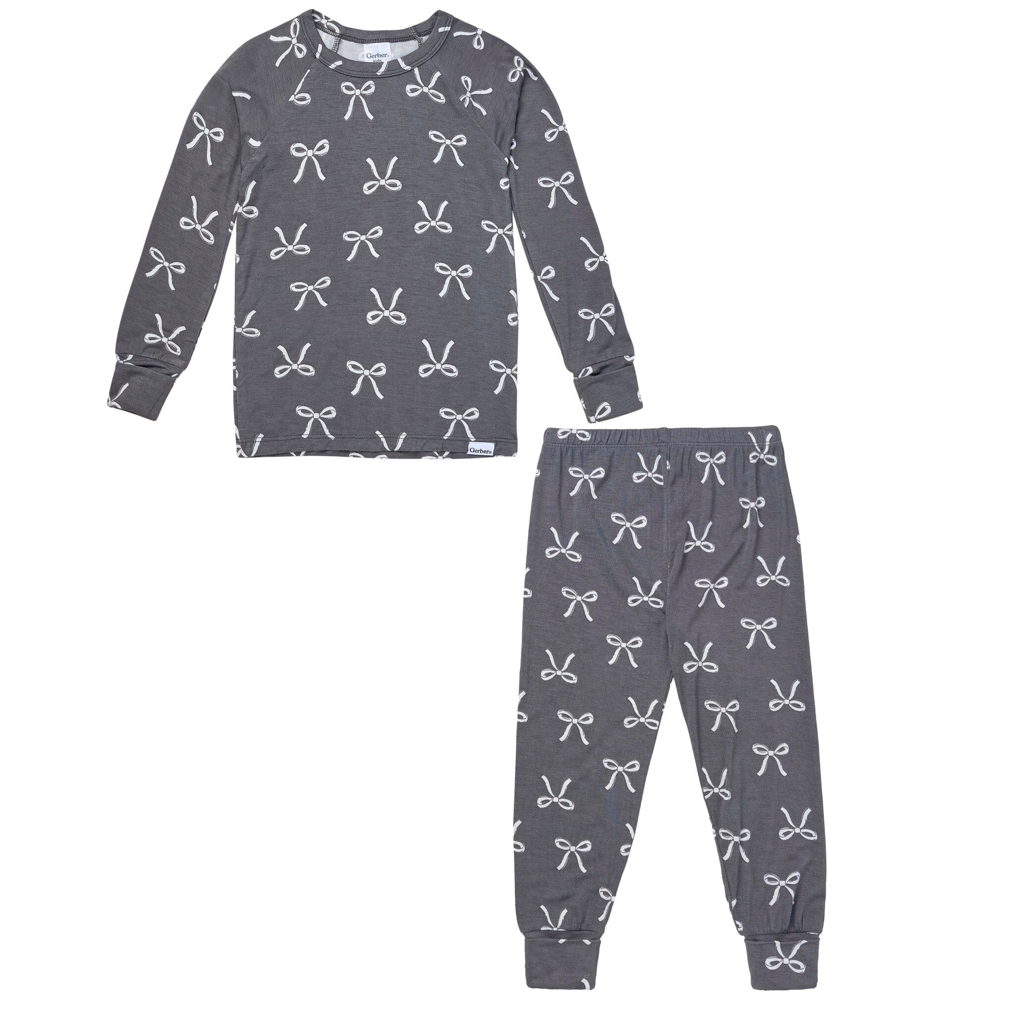 2-Piece Infant & Toddler Girls Gray Bow Snug Fit Pajamas