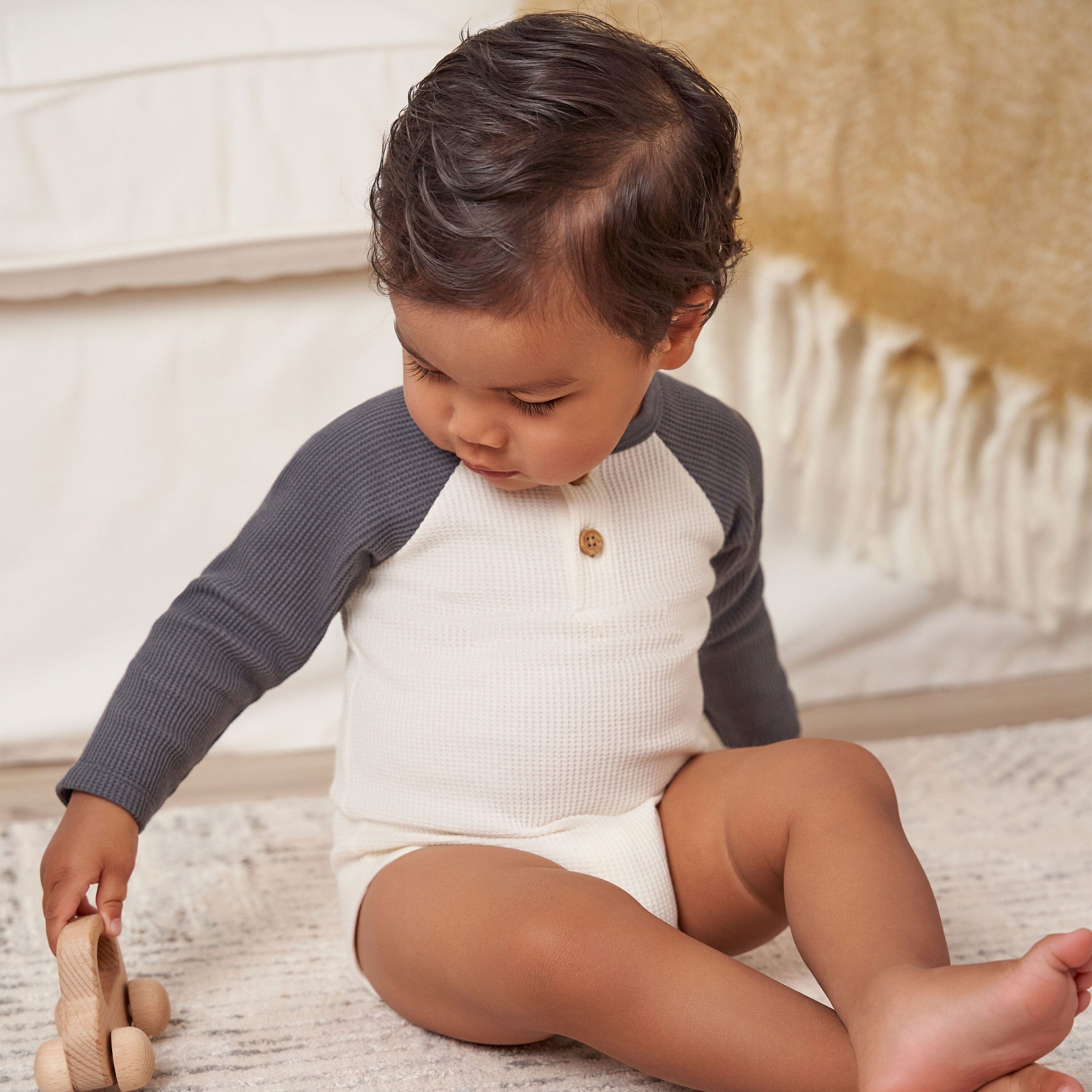 2-Pack Baby Boys Blue & Ivory Long Sleeve Henley Onesies® Bodysuits - Image 2