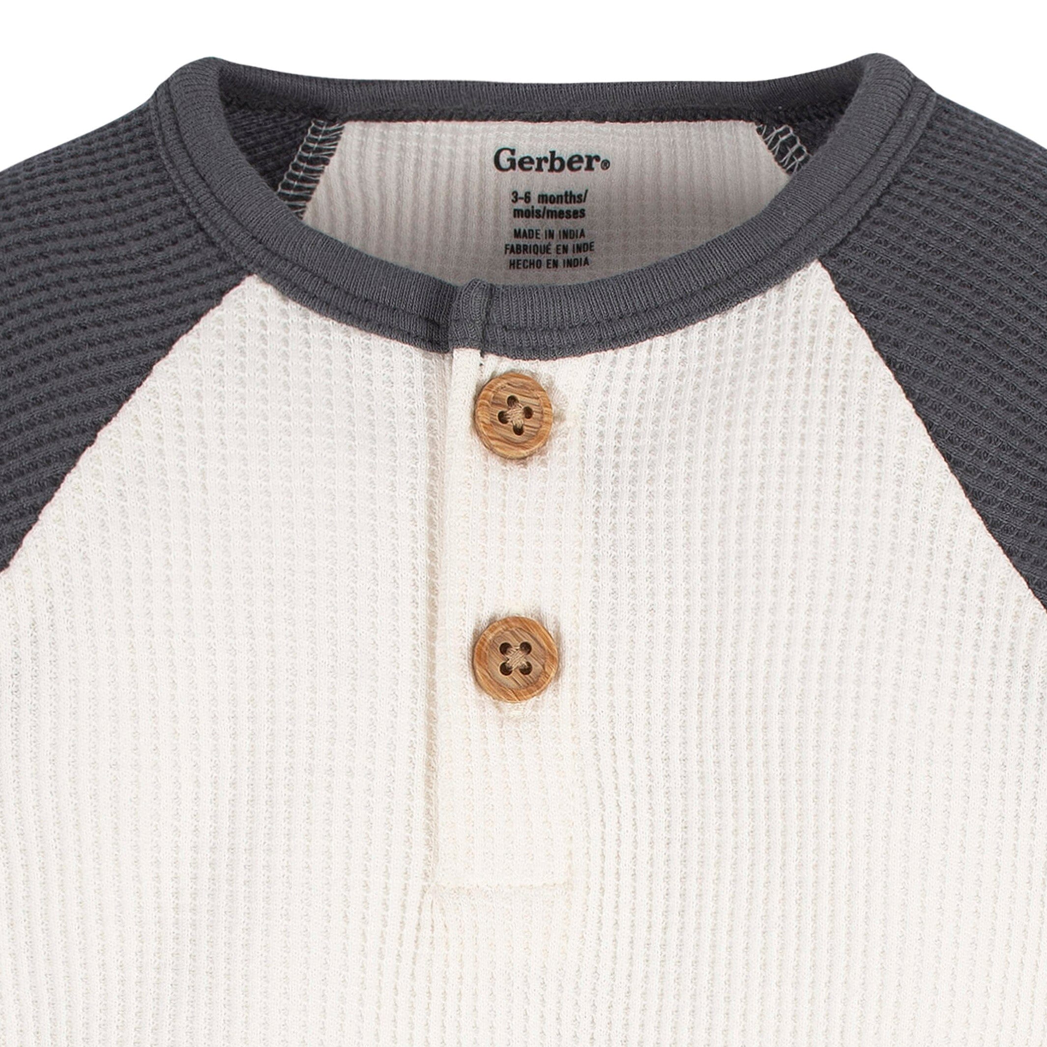 2-Pack Baby Boys Blue & Ivory Long Sleeve Henley Onesies® Bodysuits - Image 4