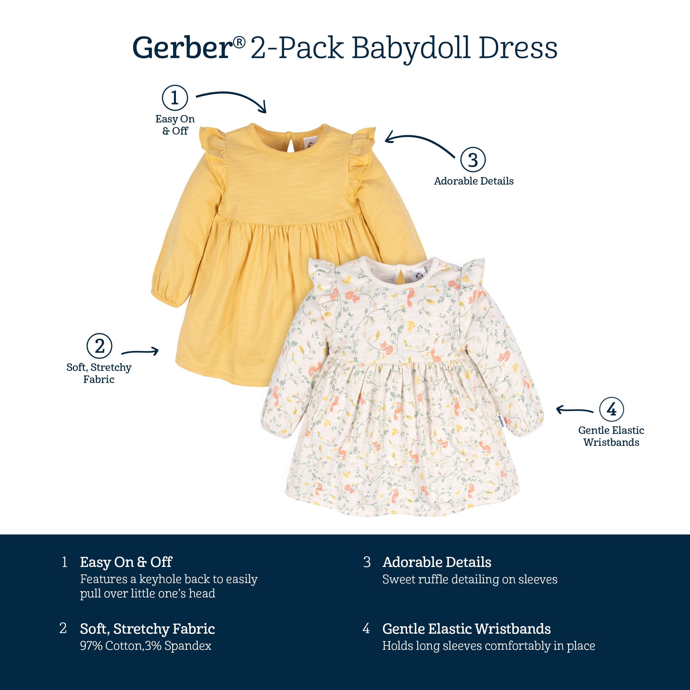 2-Pack Baby & Toddler Girls Ivory Fox Babydoll Dresses - Image 8