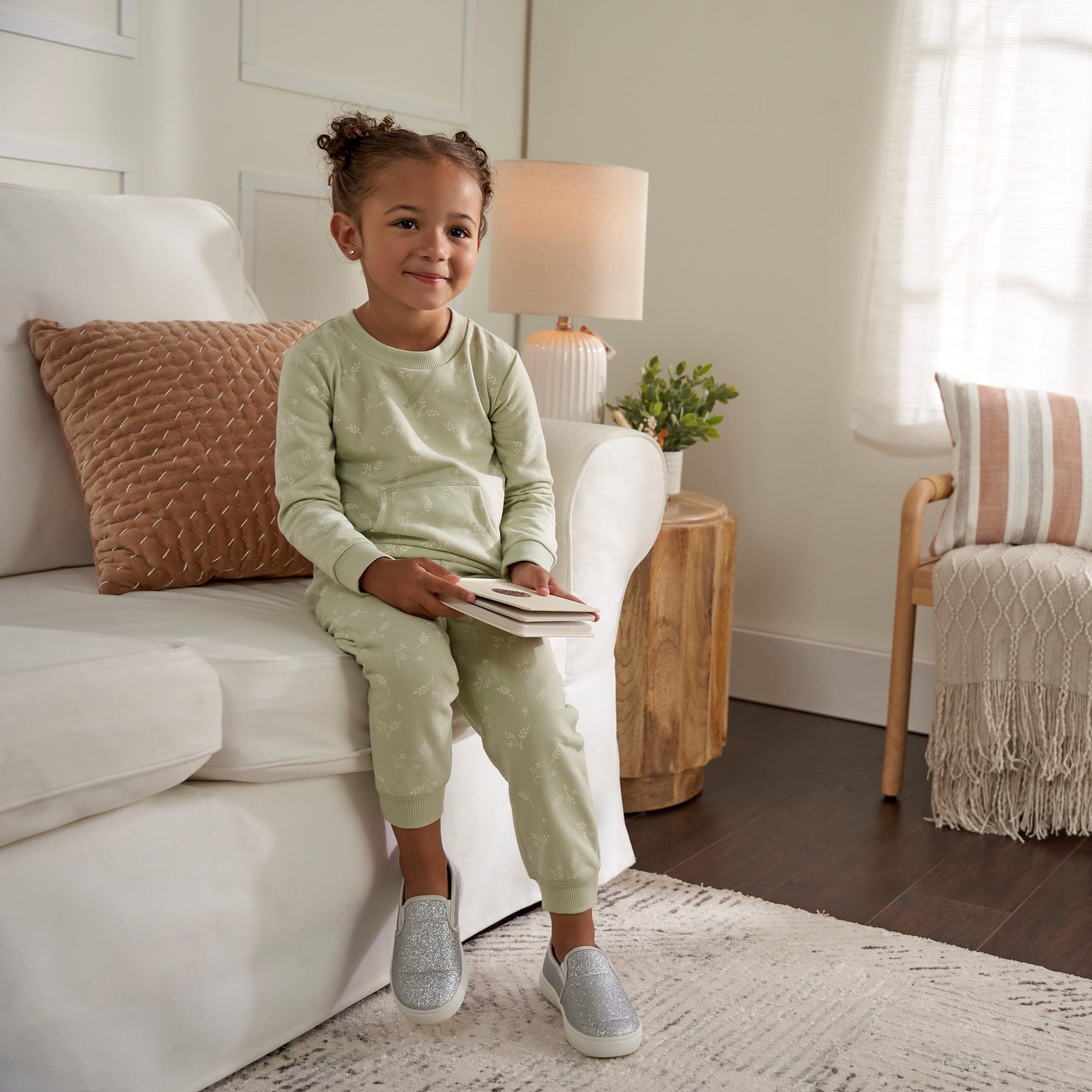 2-Piece Baby & Toddler Girls Green Leaves Sweatshirt & Pant Set - Image 2