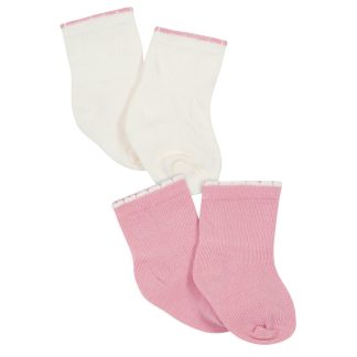 2-Pack Baby Girls Ivory & Pink Wiggle Proof® Socks