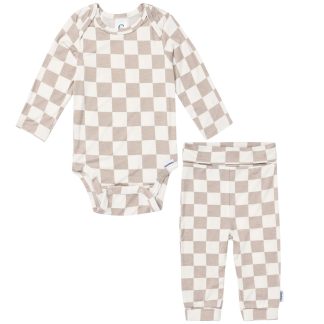 2-Piece Baby Neutral Taupe Check Onesie® Pant Set