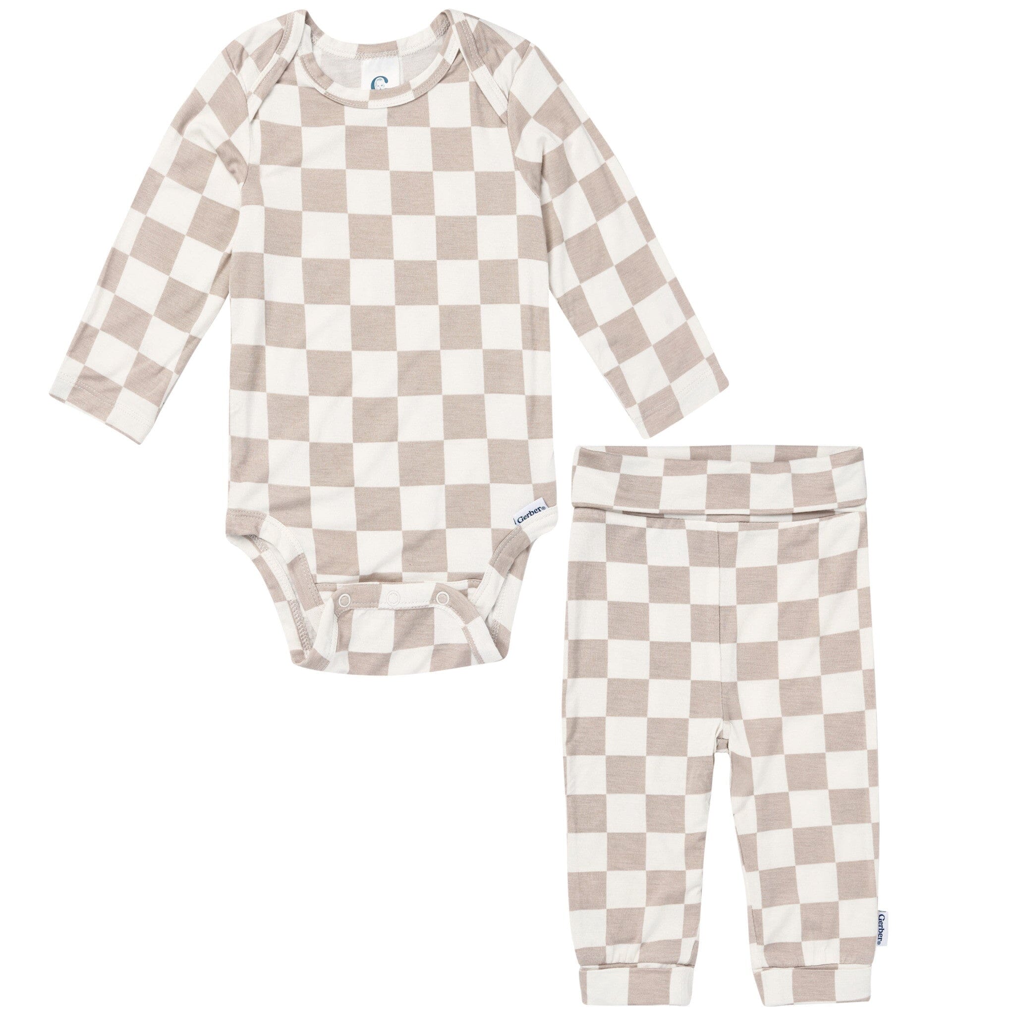 2-Piece Baby Neutral Taupe Check Onesie® Pant Set