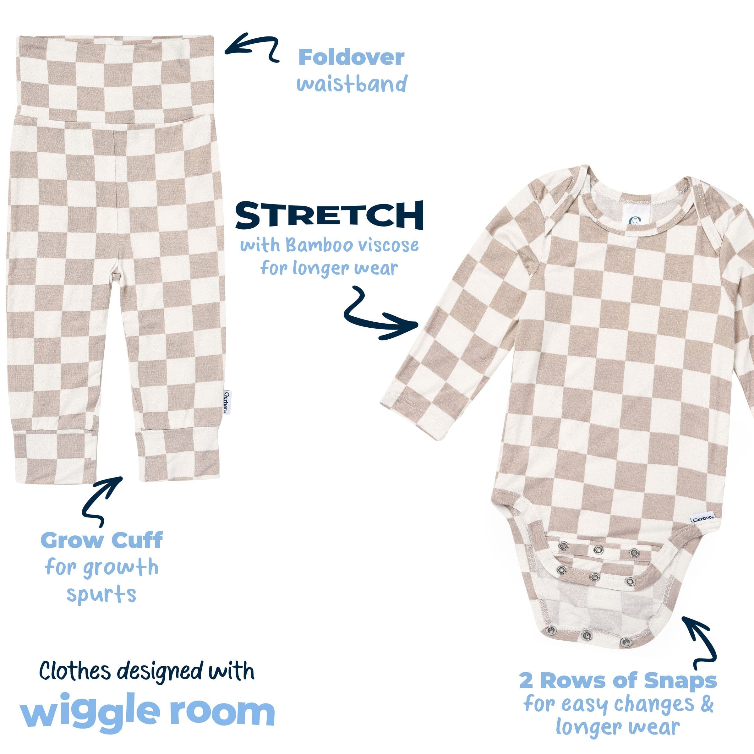 2-Piece Baby Neutral Taupe Check Onesie® Pant Set - Image 11