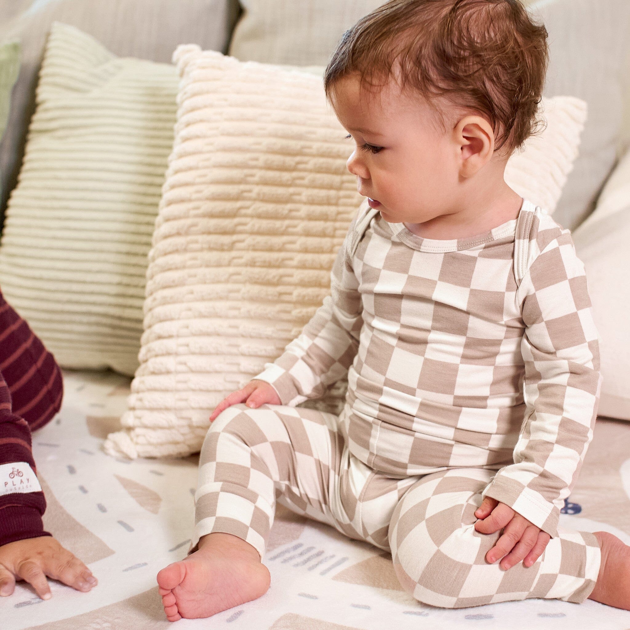 2-Piece Baby Neutral Taupe Check Onesie® Pant Set - Image 2