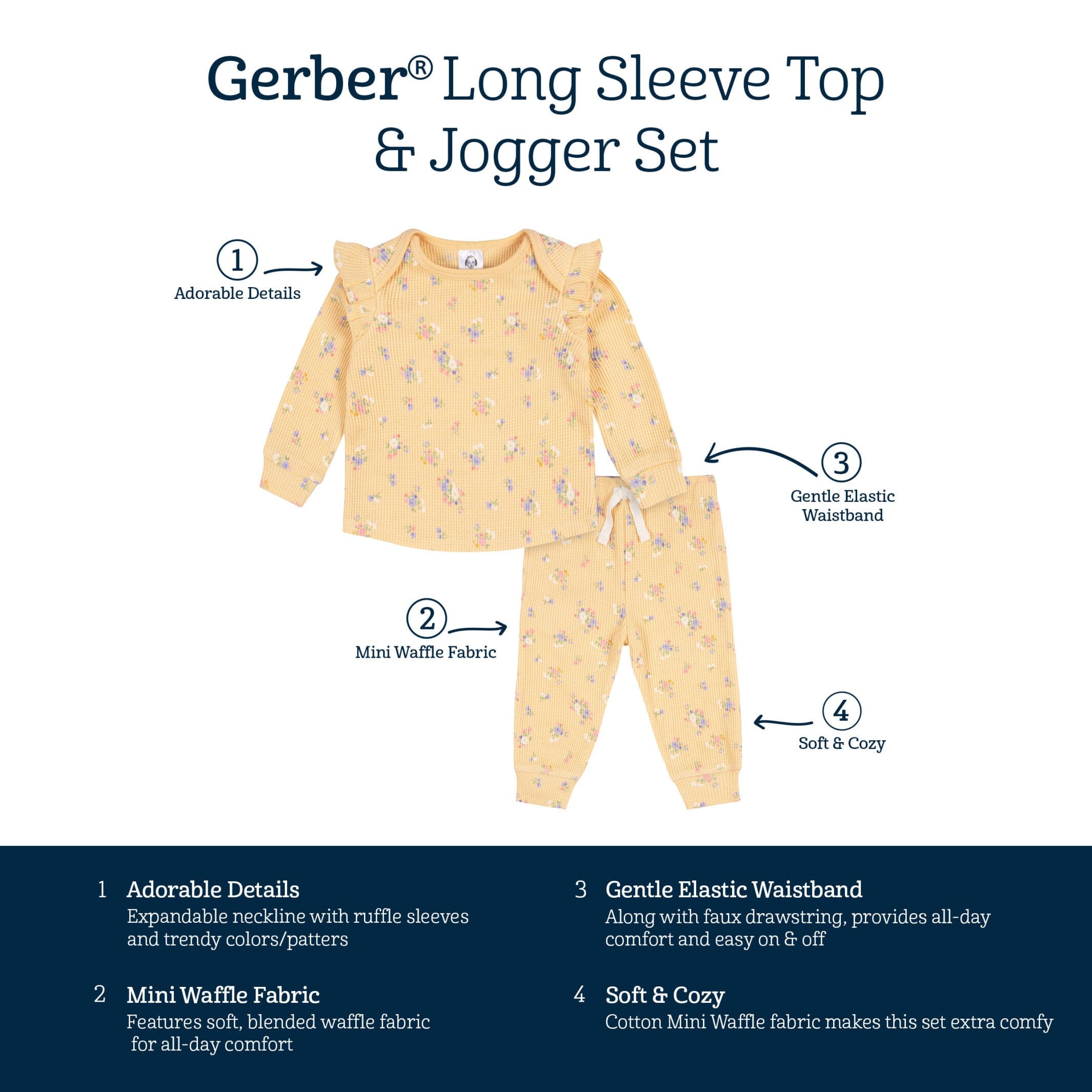 2-Piece Baby Girls Yellow Floral Top & Jogger Set - Image 6
