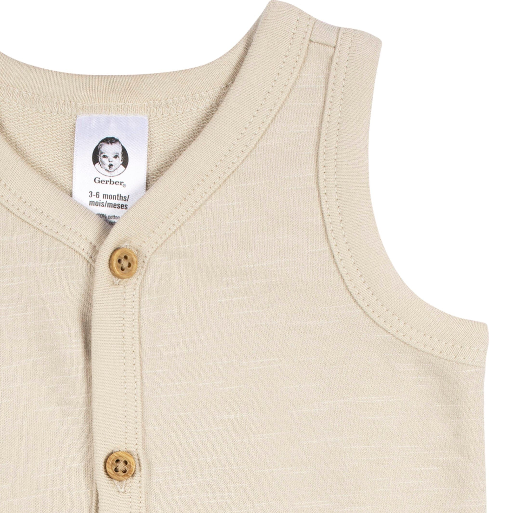 2-Pack Baby Boys Tan & Dark Gray Short Leg Sleeveless Romper, 24M - Image 3