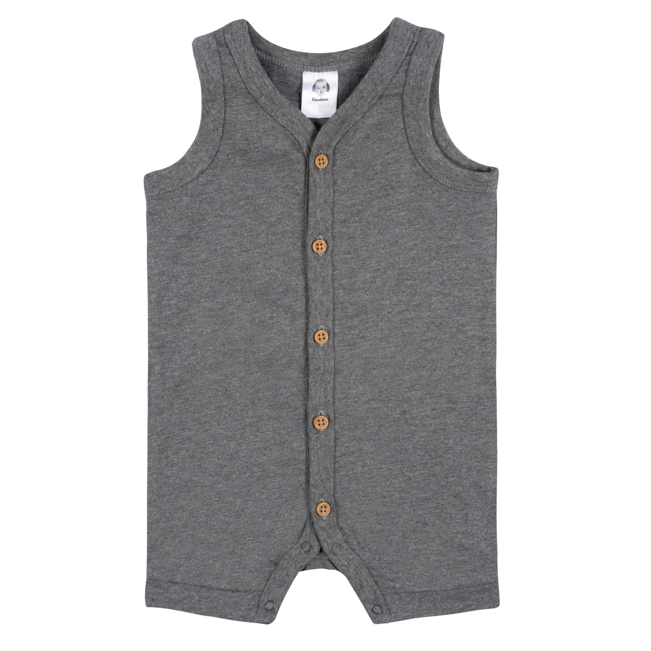 2-Pack Baby Boys Heather Gray & Rust Short Leg Sleeveless Romper - Image 3