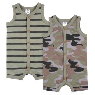 2-Pack Baby Boys Camo & Striped Short Leg Sleeveless Romper, 24M