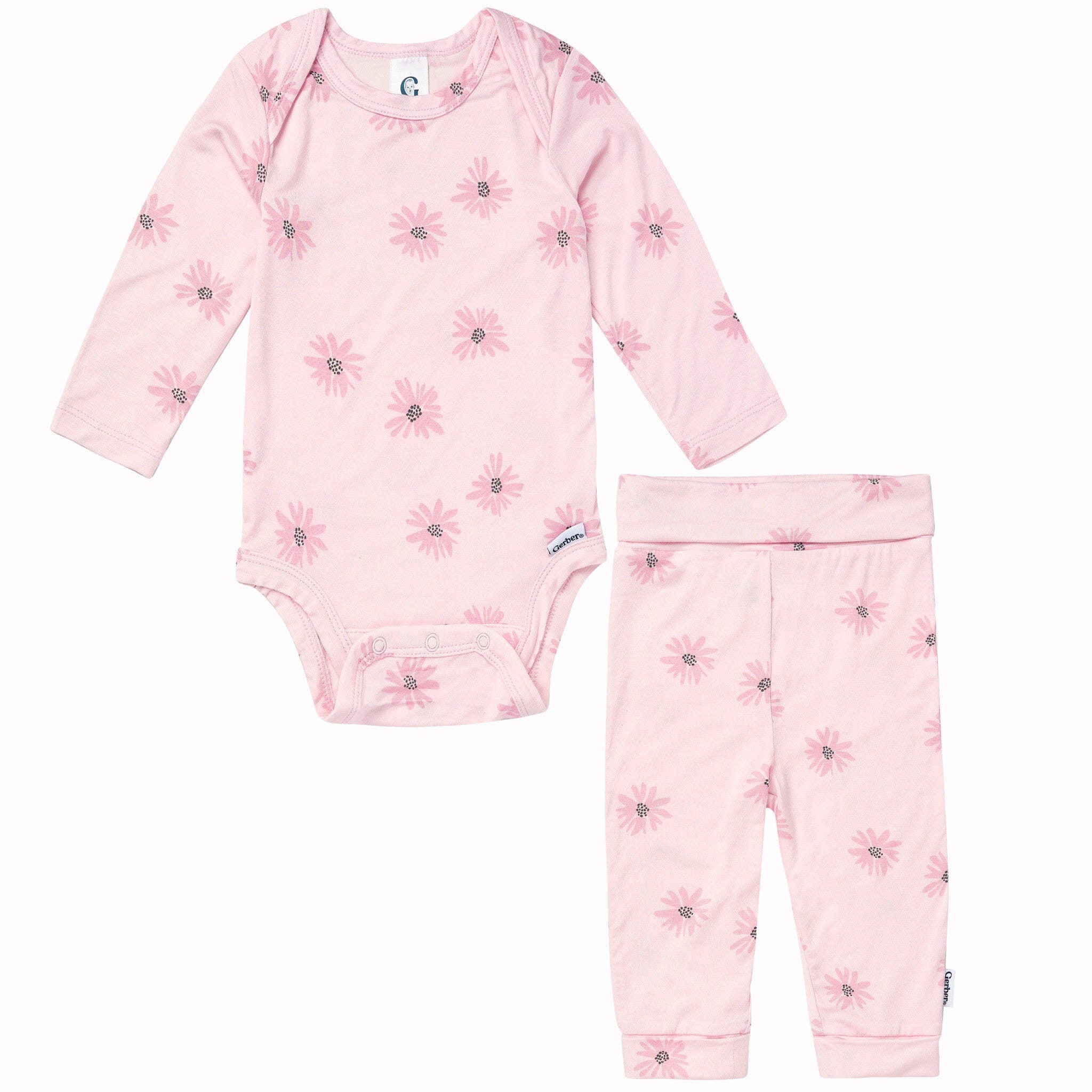 2-Piece Baby Girls Pink Floral Onesie® Pant Set