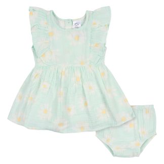 2-Piece Toddler Girls Daisies Gauze Dress & Diaper Cover Set, 5T