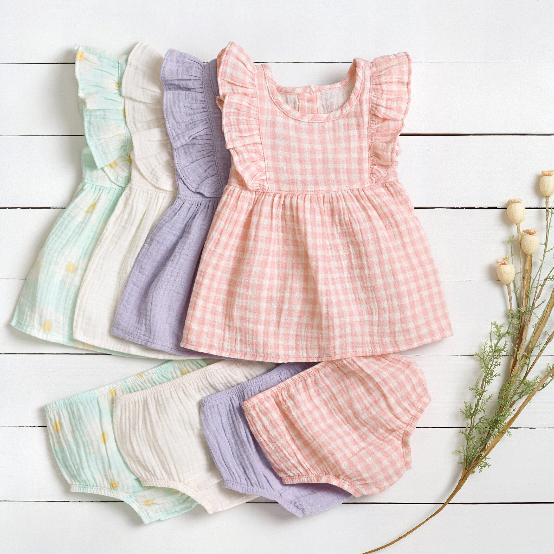 2-Piece Baby & Toddler Girls Gingham Gauze Dress & Diaper Cover Set - Image 10